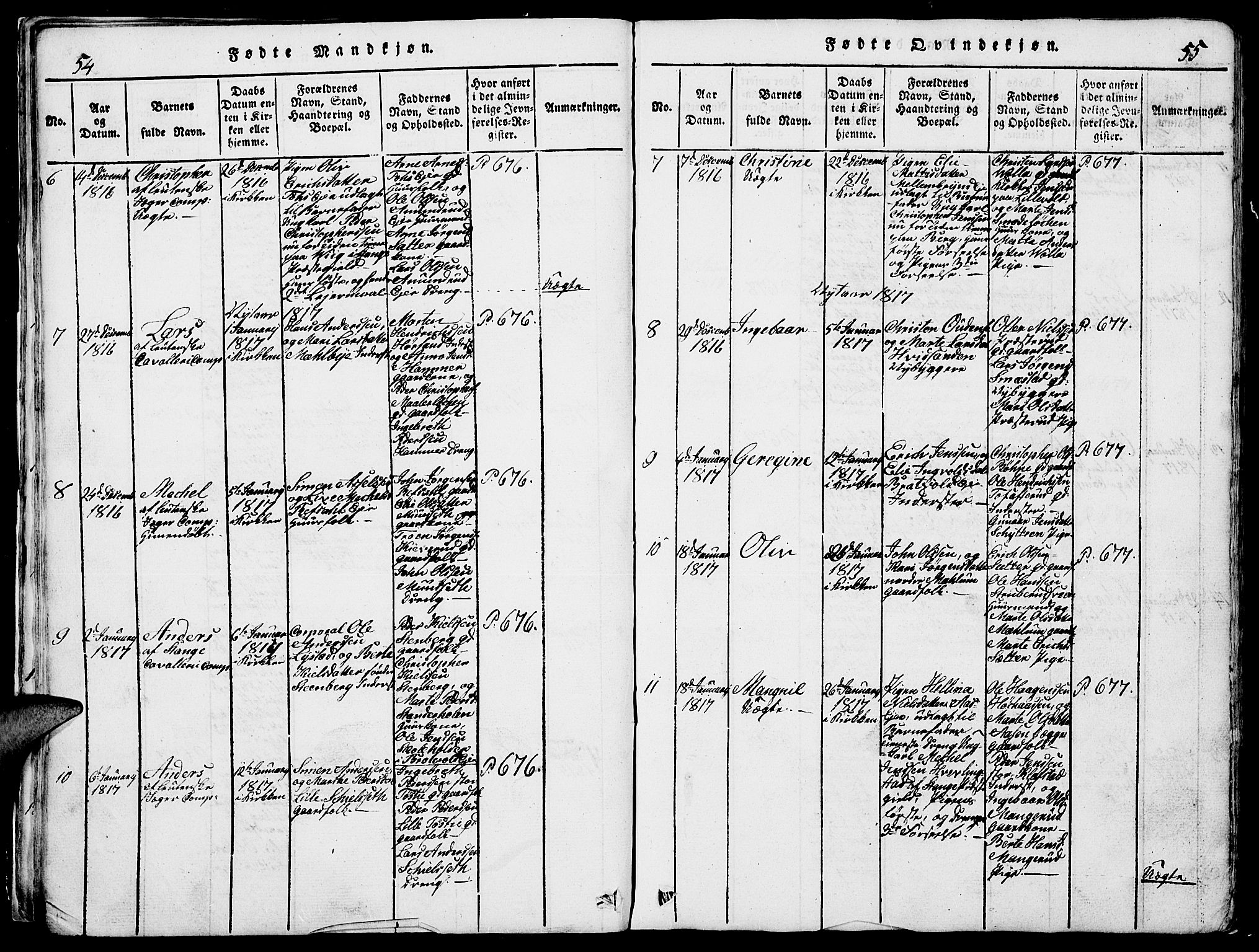 Romedal prestekontor, SAH/PREST-004/L/L0005: Parish register (copy) no. 5, 1814-1829, p. 54-55