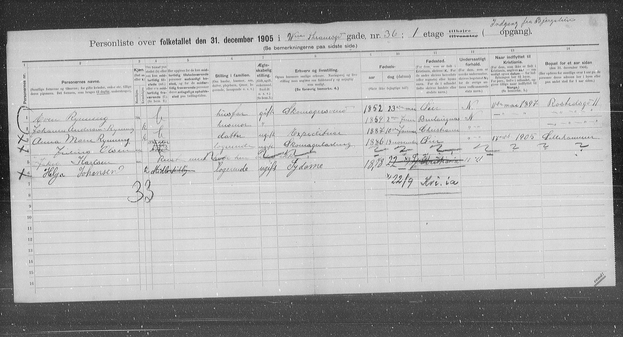 OBA, Municipal Census 1905 for Kristiania, 1905, p. 66706