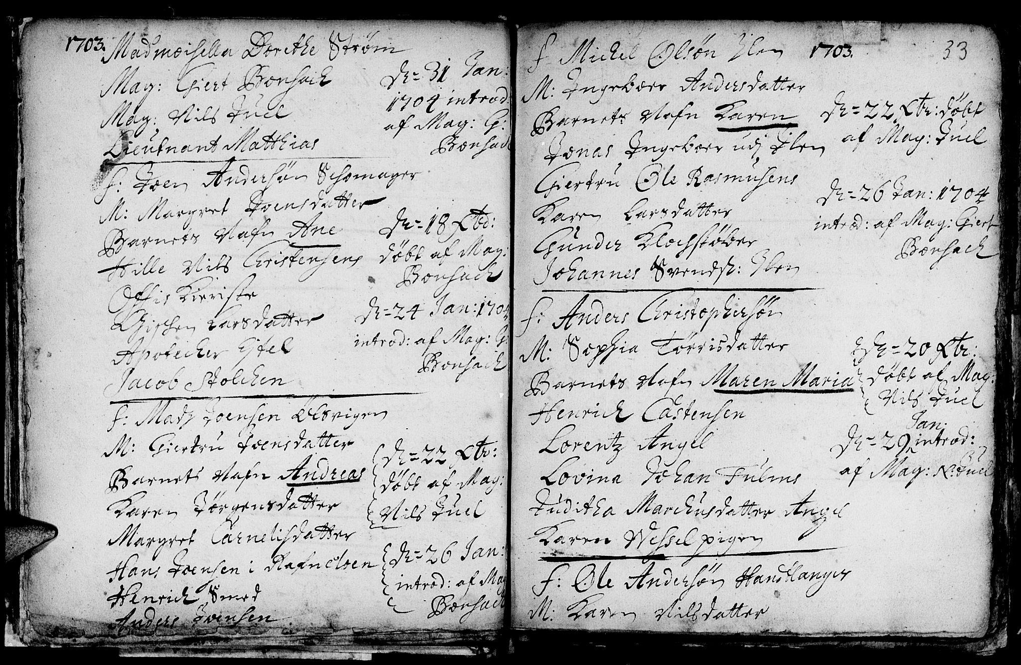 Ministerialprotokoller, klokkerbøker og fødselsregistre - Sør-Trøndelag, SAT/A-1456/601/L0034: Parish register (official) no. 601A02, 1702-1714, p. 33