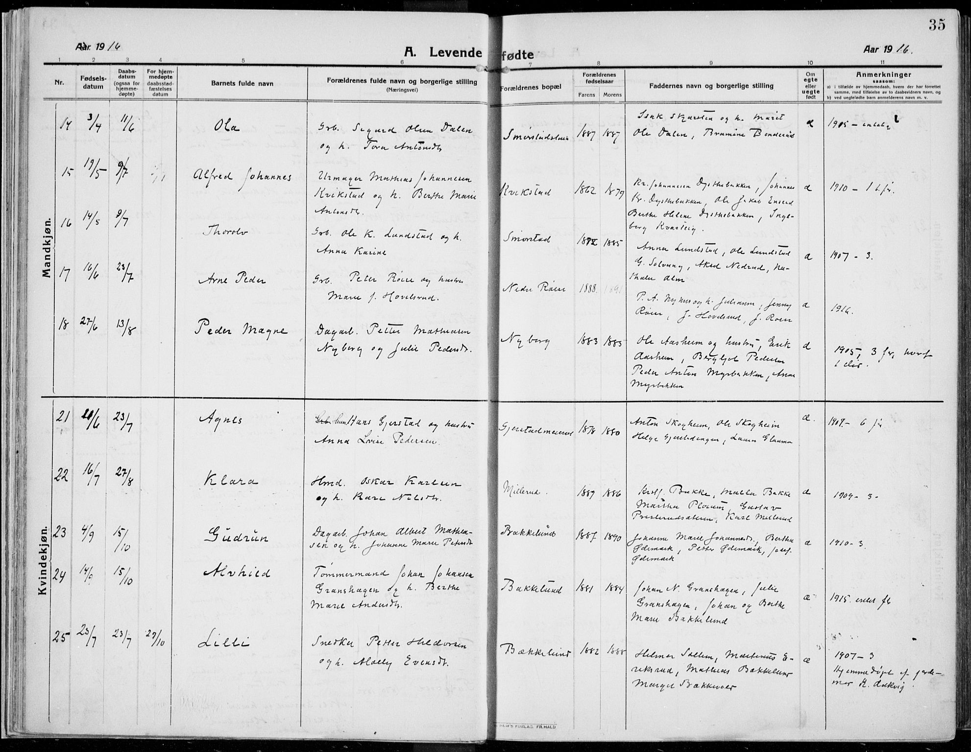 Kolbu prestekontor, AV/SAH-PREST-110/H/Ha/Haa/L0002: Parish register (official) no. 2, 1912-1926, p. 35