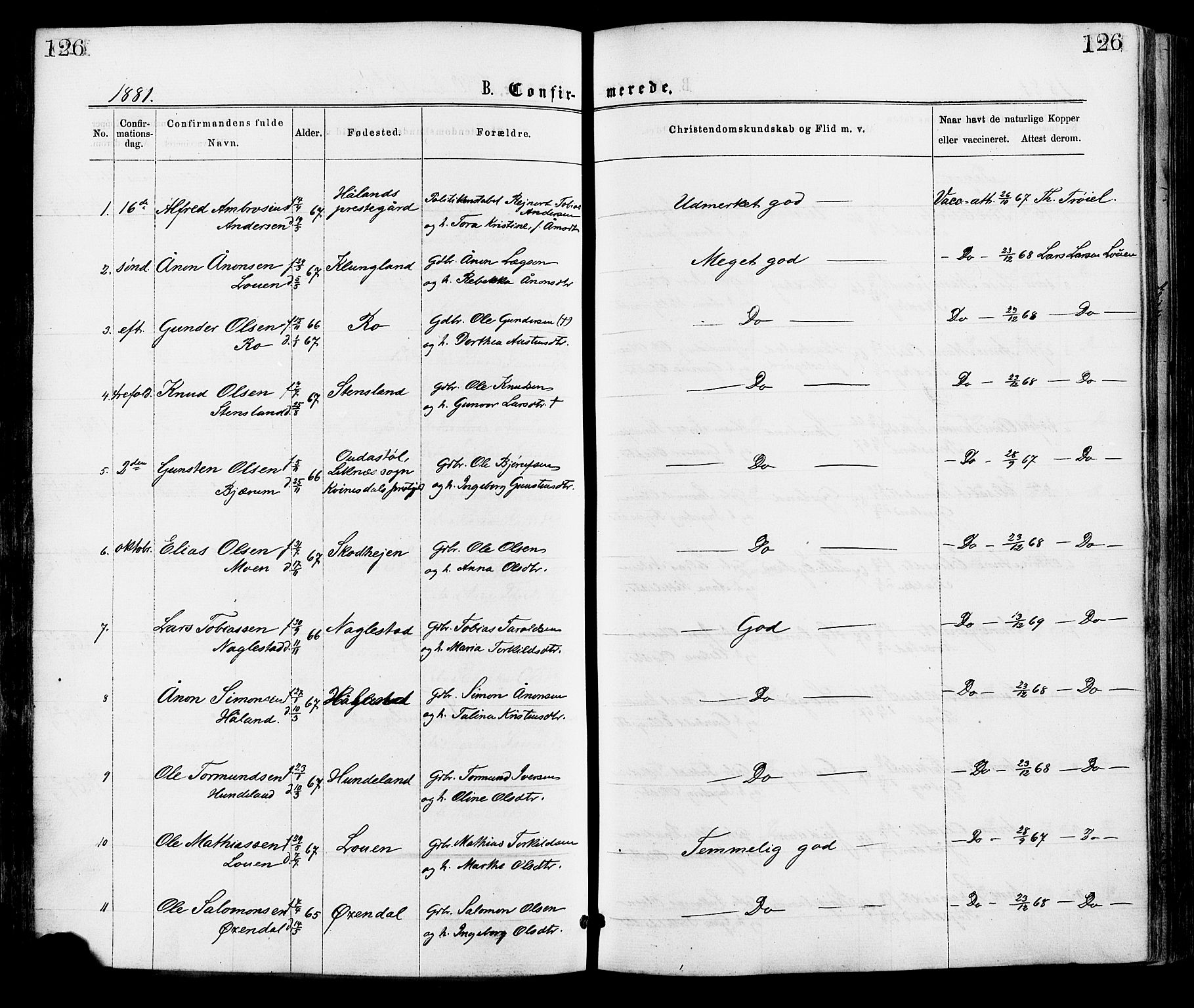 Hægebostad sokneprestkontor, AV/SAK-1111-0024/F/Fa/Faa/L0005: Parish register (official) no. A 5, 1864-1886, p. 126