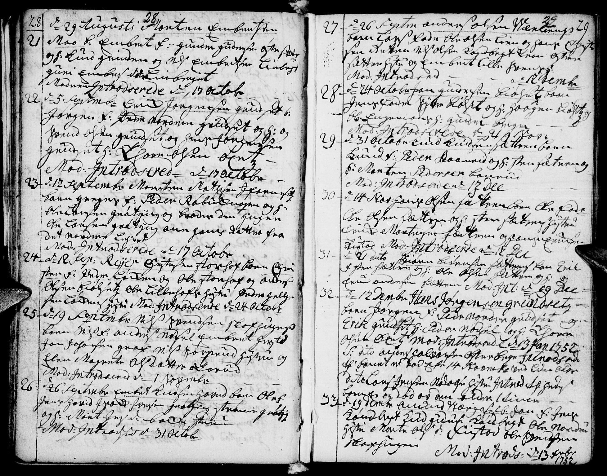 Elverum prestekontor, SAH/PREST-044/H/Ha/Haa/L0002: Parish register (official) no. 2, 1751-1756, p. 28-29