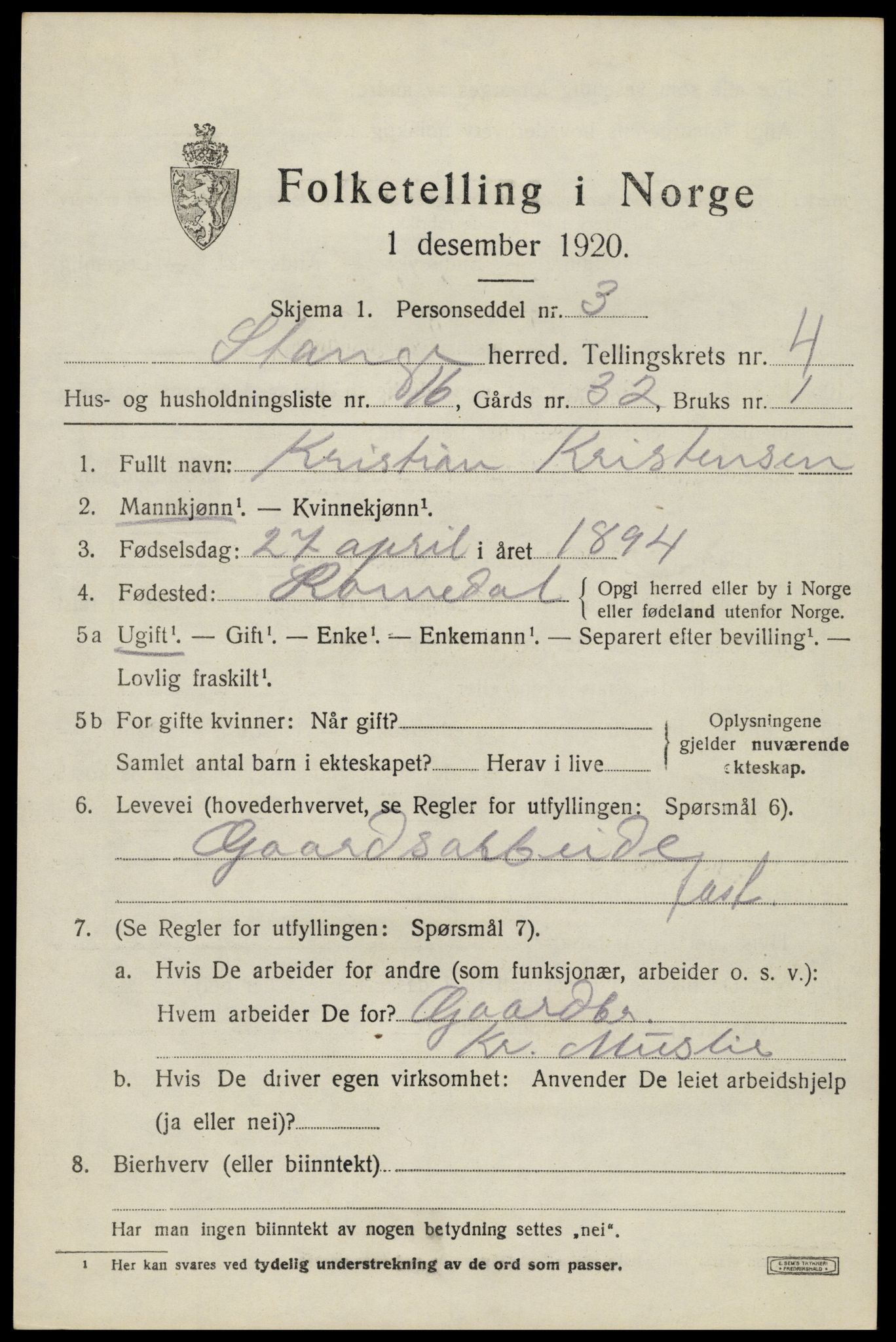 SAH, 1920 census for Stange, 1920, p. 6811