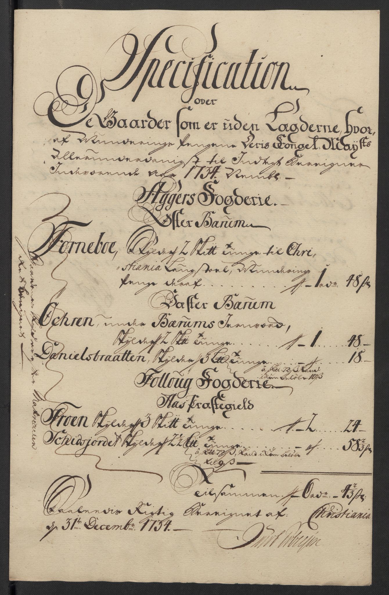 Rentekammeret inntil 1814, Reviderte regnskaper, Fogderegnskap, AV/RA-EA-4092/R10/L0473: Fogderegnskap Aker og Follo, 1734, p. 63