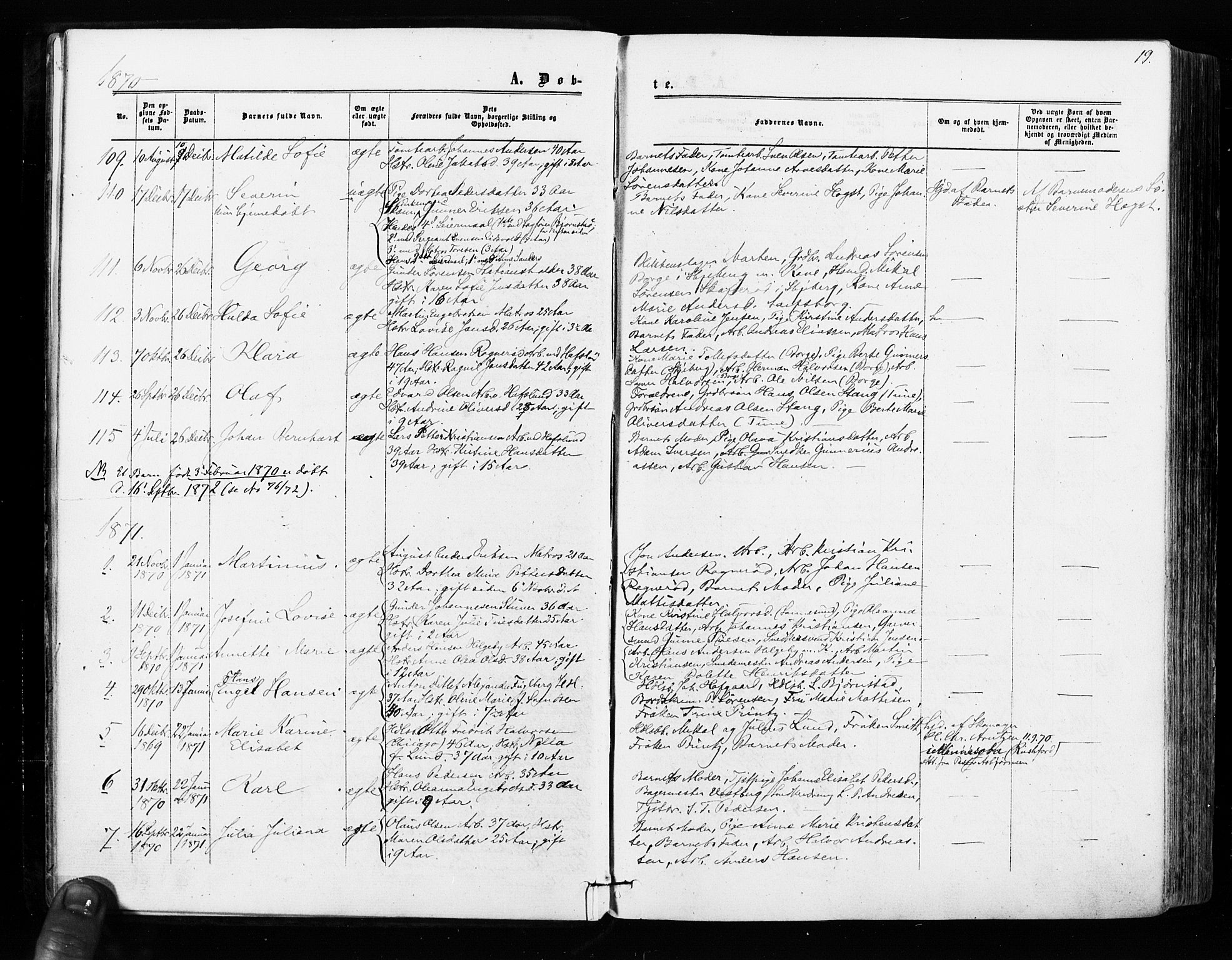 Sarpsborg prestekontor Kirkebøker, SAO/A-2006/F/Fa/L0002: Parish register (official) no. 2, 1869-1877, p. 19