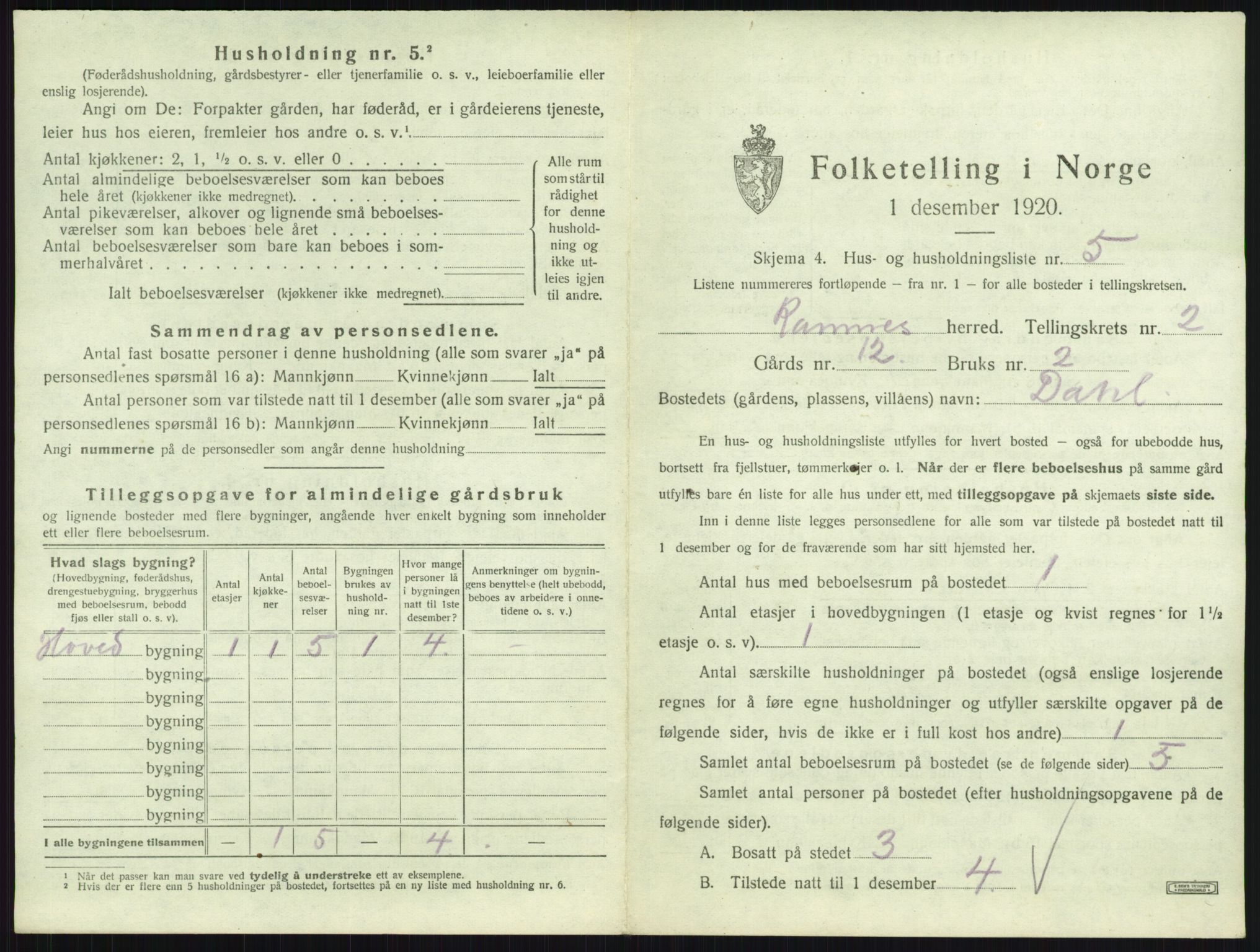 SAKO, 1920 census for Ramnes, 1920, p. 180