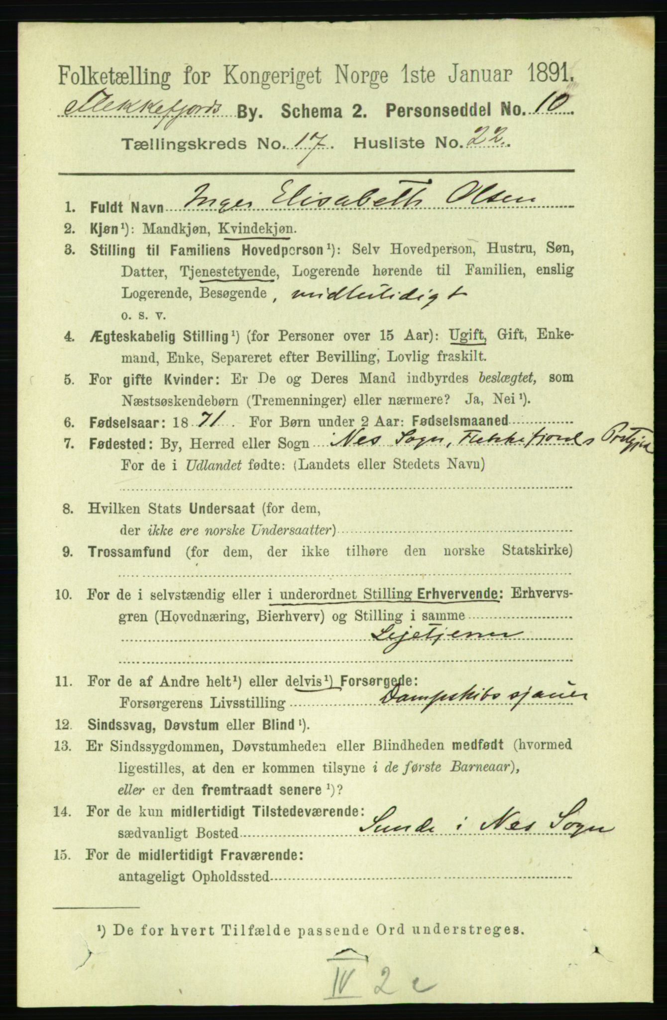 RA, 1891 census for 1004 Flekkefjord, 1891, p. 2241