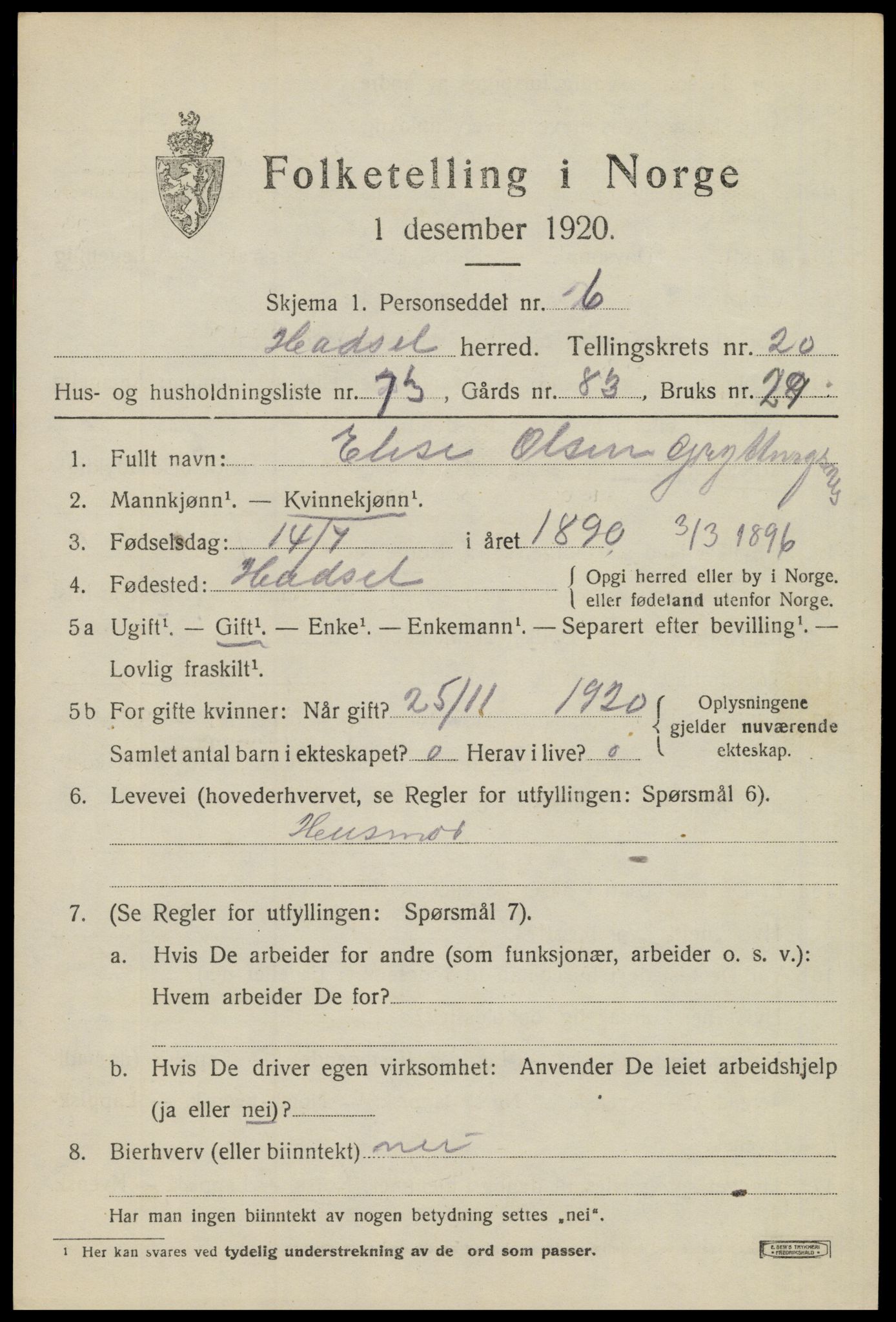 SAT, 1920 census for Hadsel, 1920, p. 19046