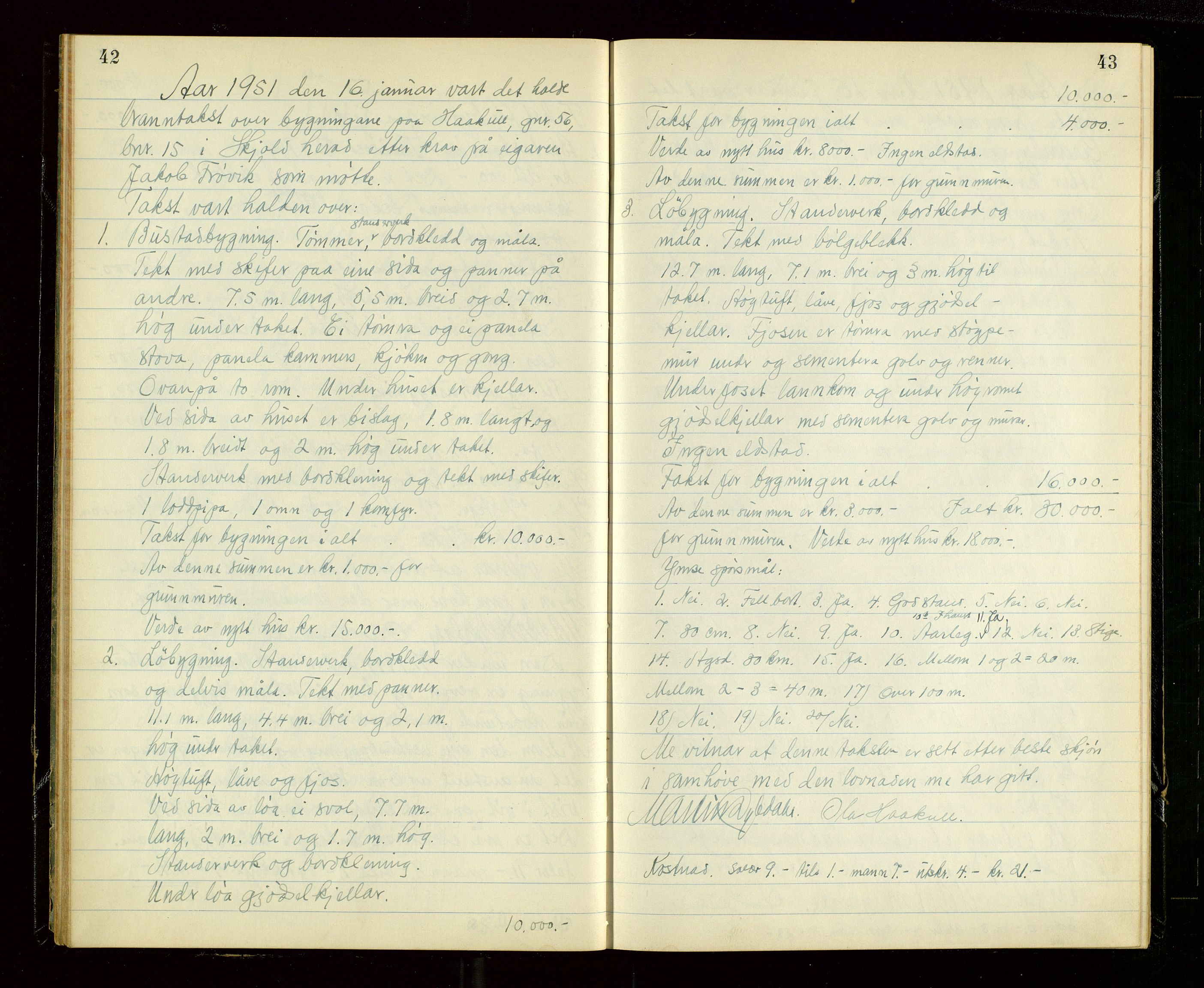Skjold lensmannskontor, AV/SAST-A-100182/Goa/L0003: "Branntakstprotokoll for Skjold lensmannsdistrikt", 1949-1953, p. 42-43