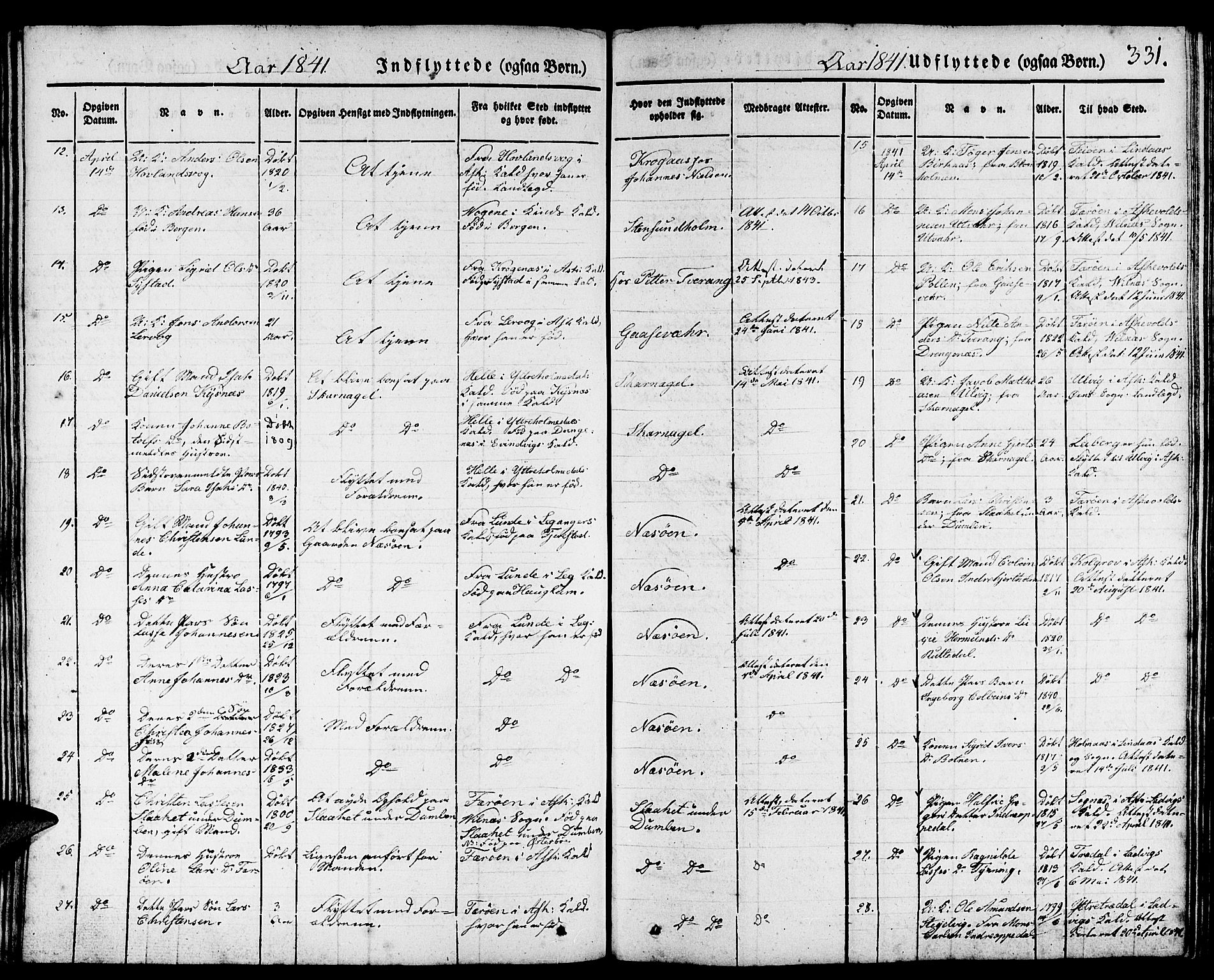 Gulen sokneprestembete, AV/SAB-A-80201/H/Haa/Haaa/L0020: Parish register (official) no. A 20, 1837-1847, p. 331