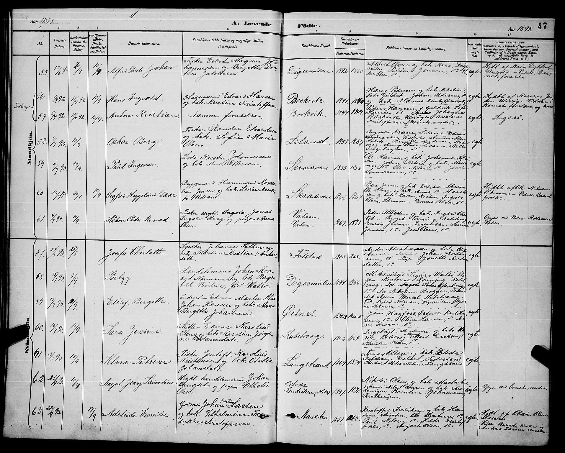 Ministerialprotokoller, klokkerbøker og fødselsregistre - Nordland, AV/SAT-A-1459/874/L1077: Parish register (copy) no. 874C06, 1891-1900, p. 47