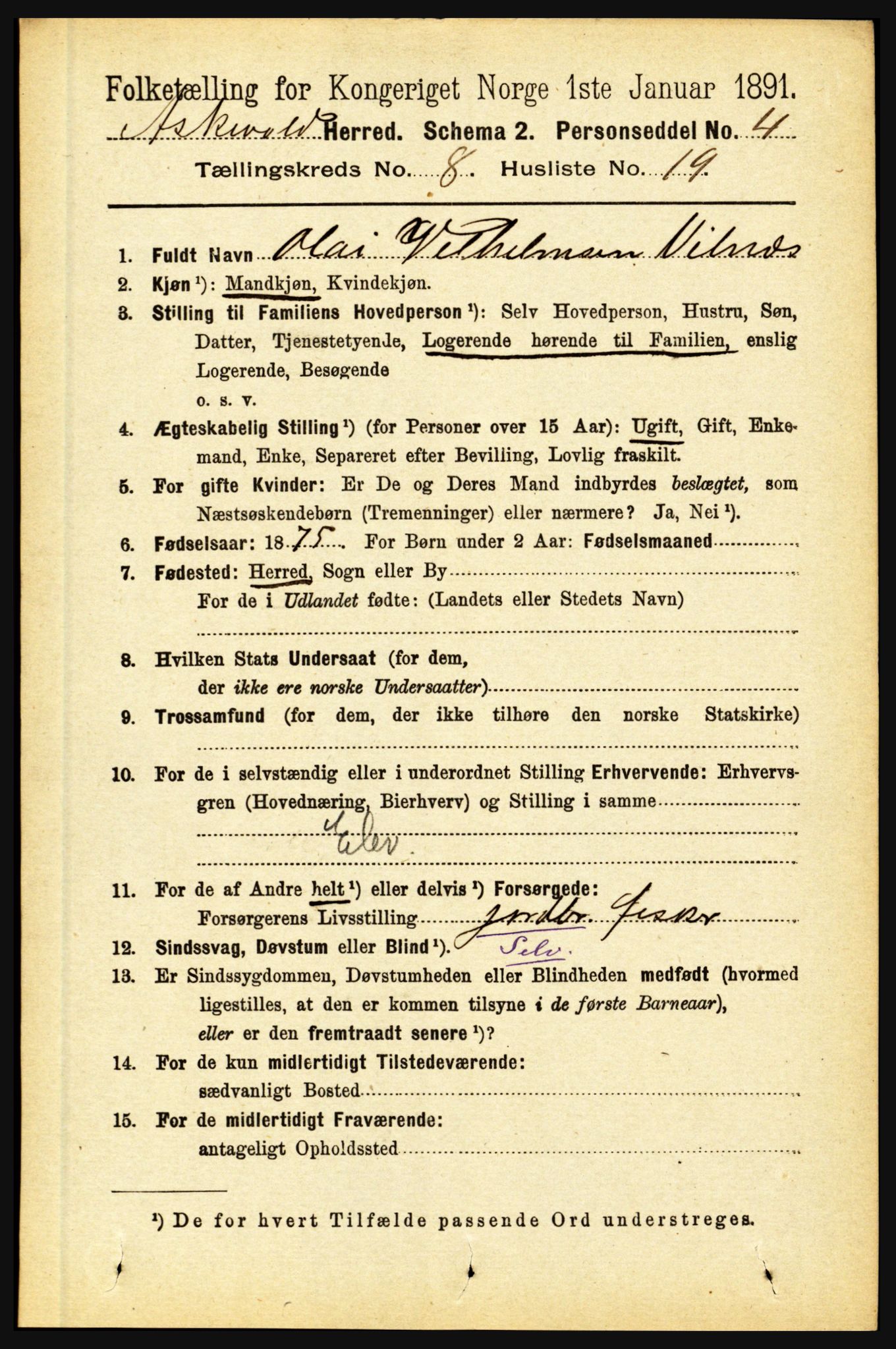 RA, 1891 census for 1428 Askvoll, 1891, p. 2257