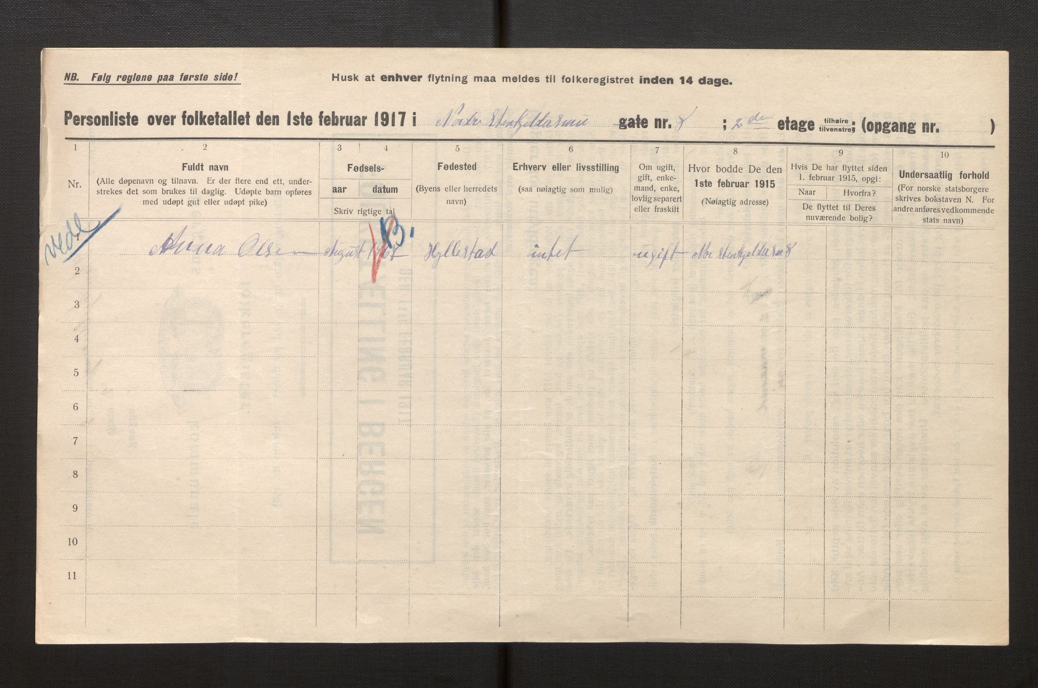 SAB, Municipal Census 1917 for Bergen, 1917, p. 37342