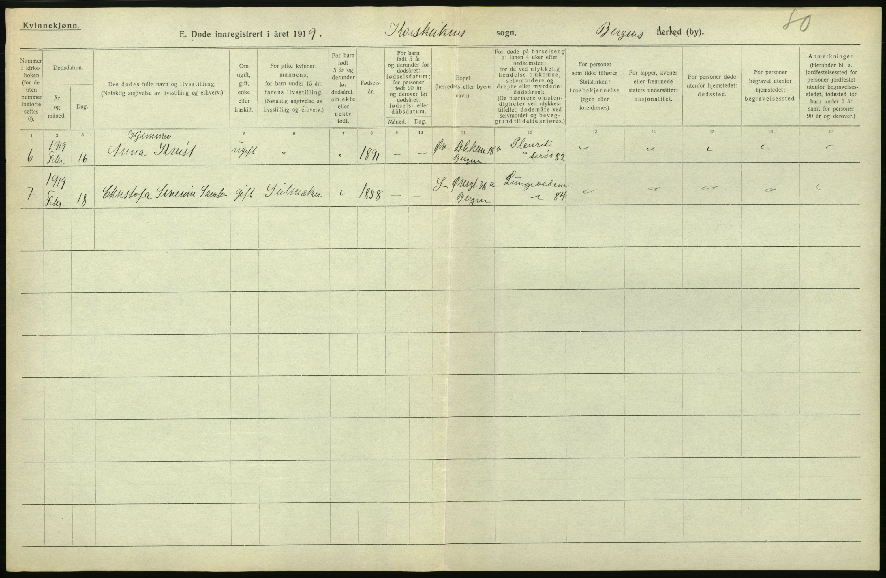 Statistisk sentralbyrå, Sosiodemografiske emner, Befolkning, RA/S-2228/D/Df/Dfb/Dfbi/L0035: Bergen: Gifte, døde, dødfødte., 1919, p. 638