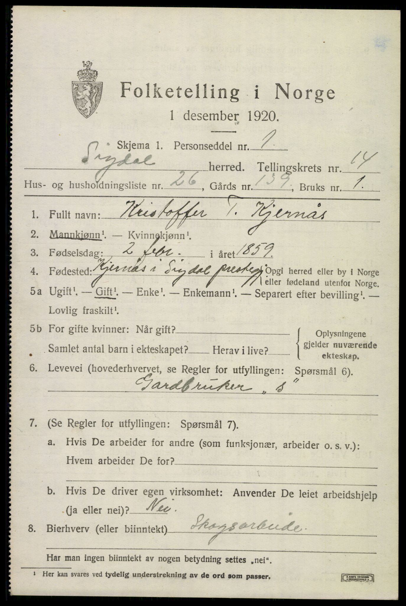 SAKO, 1920 census for Sigdal, 1920, p. 8886