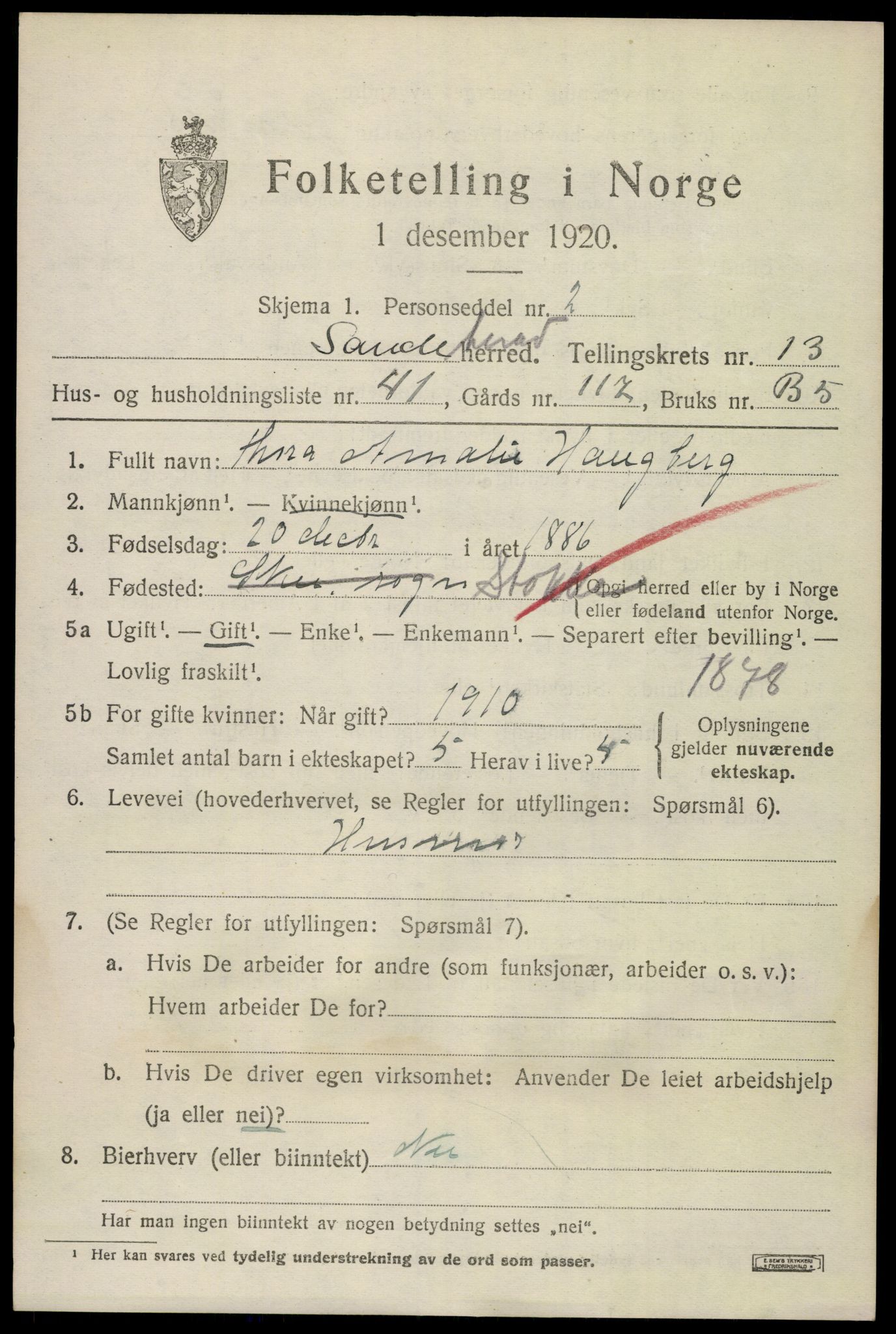 SAKO, 1920 census for Sandeherred, 1920, p. 19780