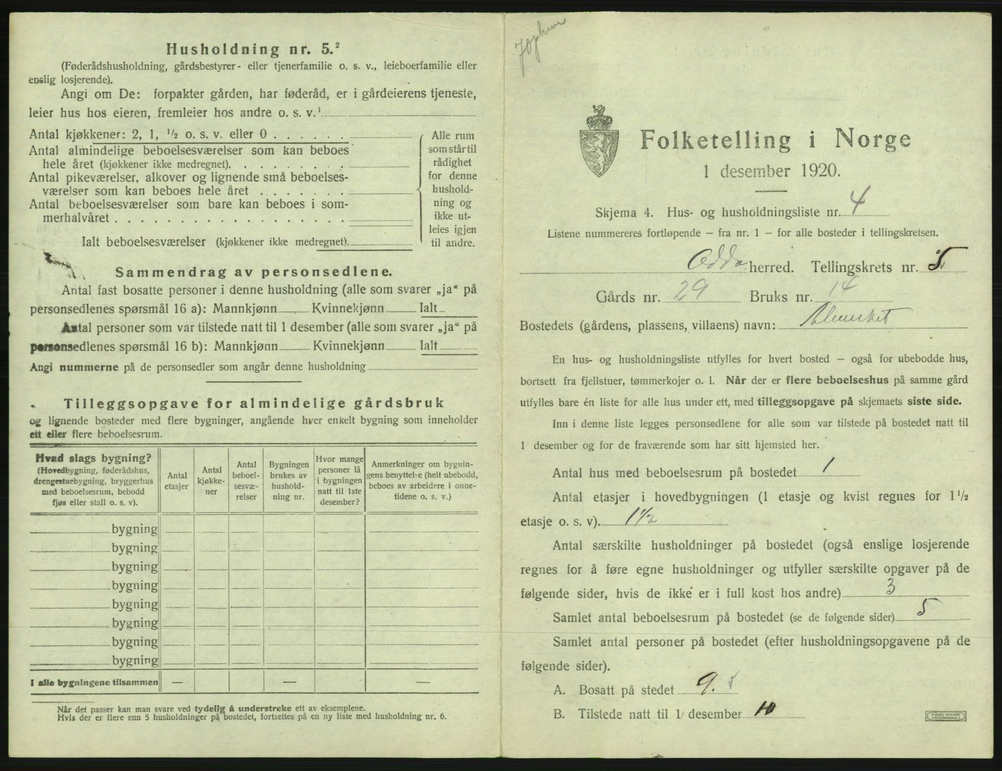 SAB, 1920 census for Odda, 1920, p. 359