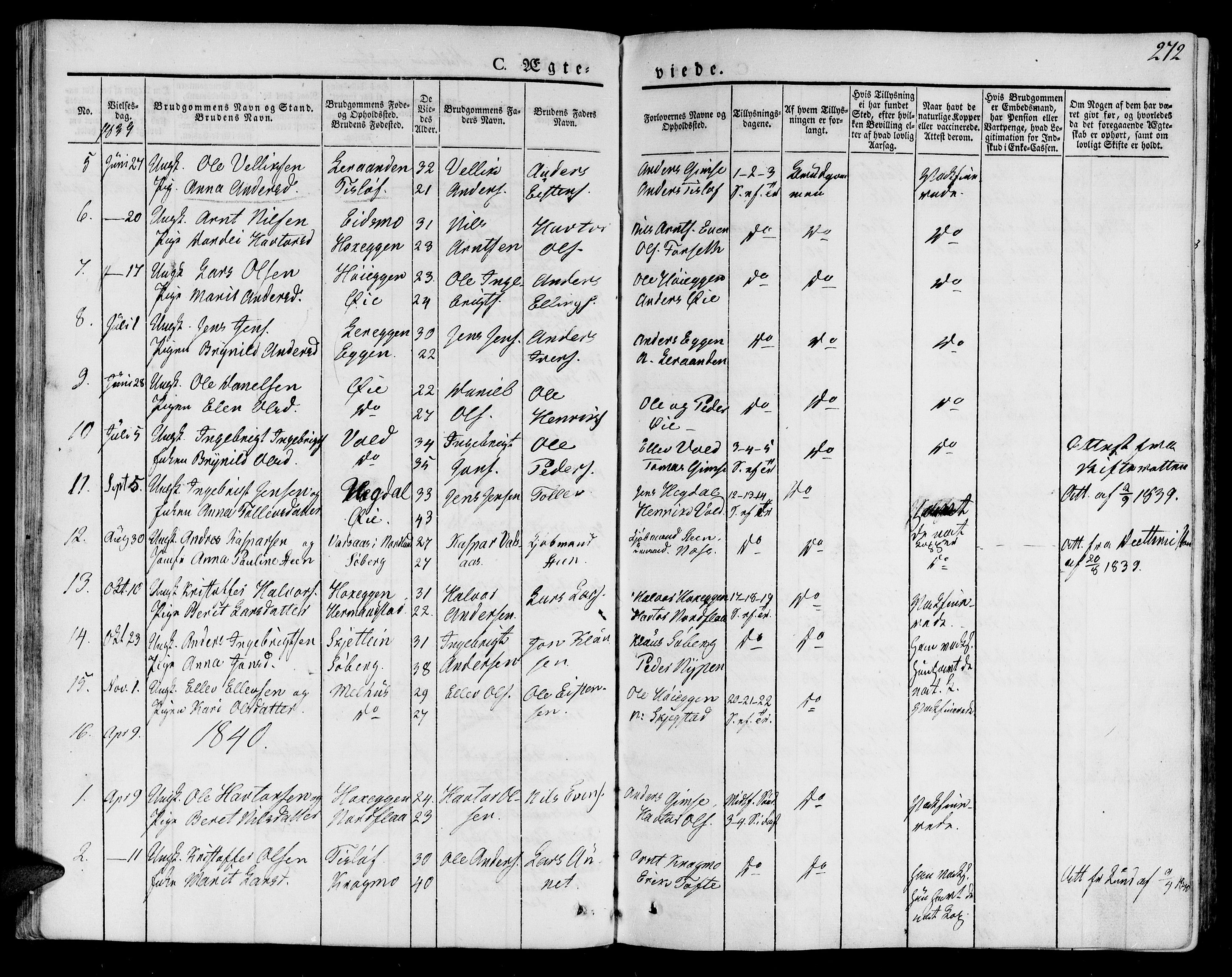 Ministerialprotokoller, klokkerbøker og fødselsregistre - Sør-Trøndelag, SAT/A-1456/691/L1070: Parish register (official) no. 691A05 /1, 1826-1841, p. 272