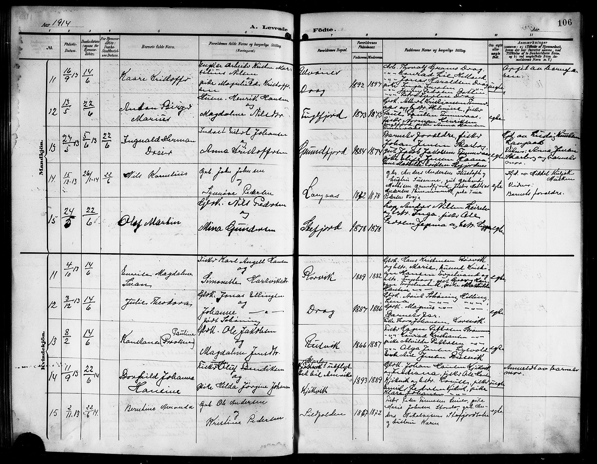 Ministerialprotokoller, klokkerbøker og fødselsregistre - Nordland, AV/SAT-A-1459/861/L0877: Parish register (copy) no. 861C03, 1903-1919, p. 106