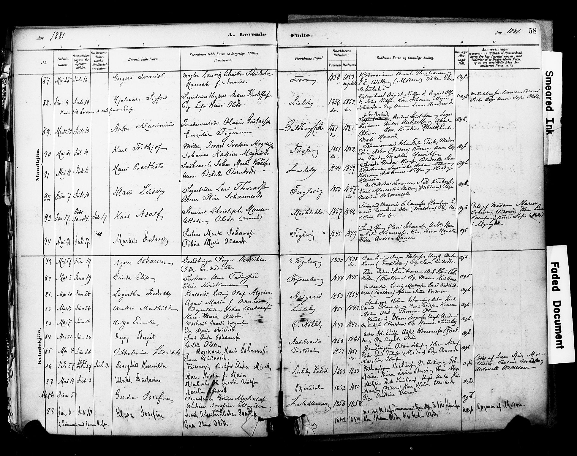 Glemmen prestekontor Kirkebøker, SAO/A-10908/F/Fa/L0011: Parish register (official) no. 11, 1878-1917, p. 58