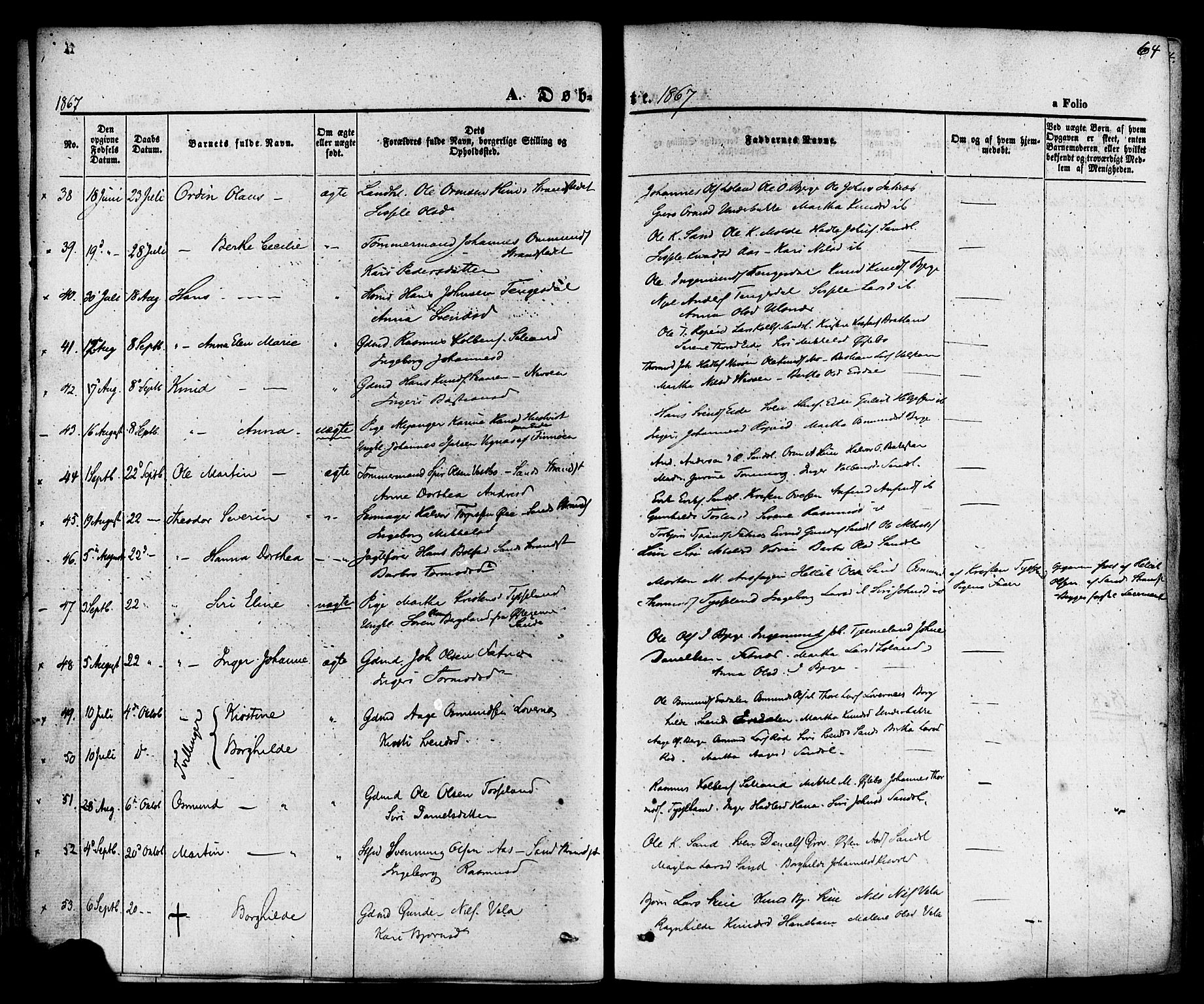 Sand sokneprestkontor, SAST/A-101848/01/III/L0003: Parish register (official) no. A 3, 1854-1879, p. 64