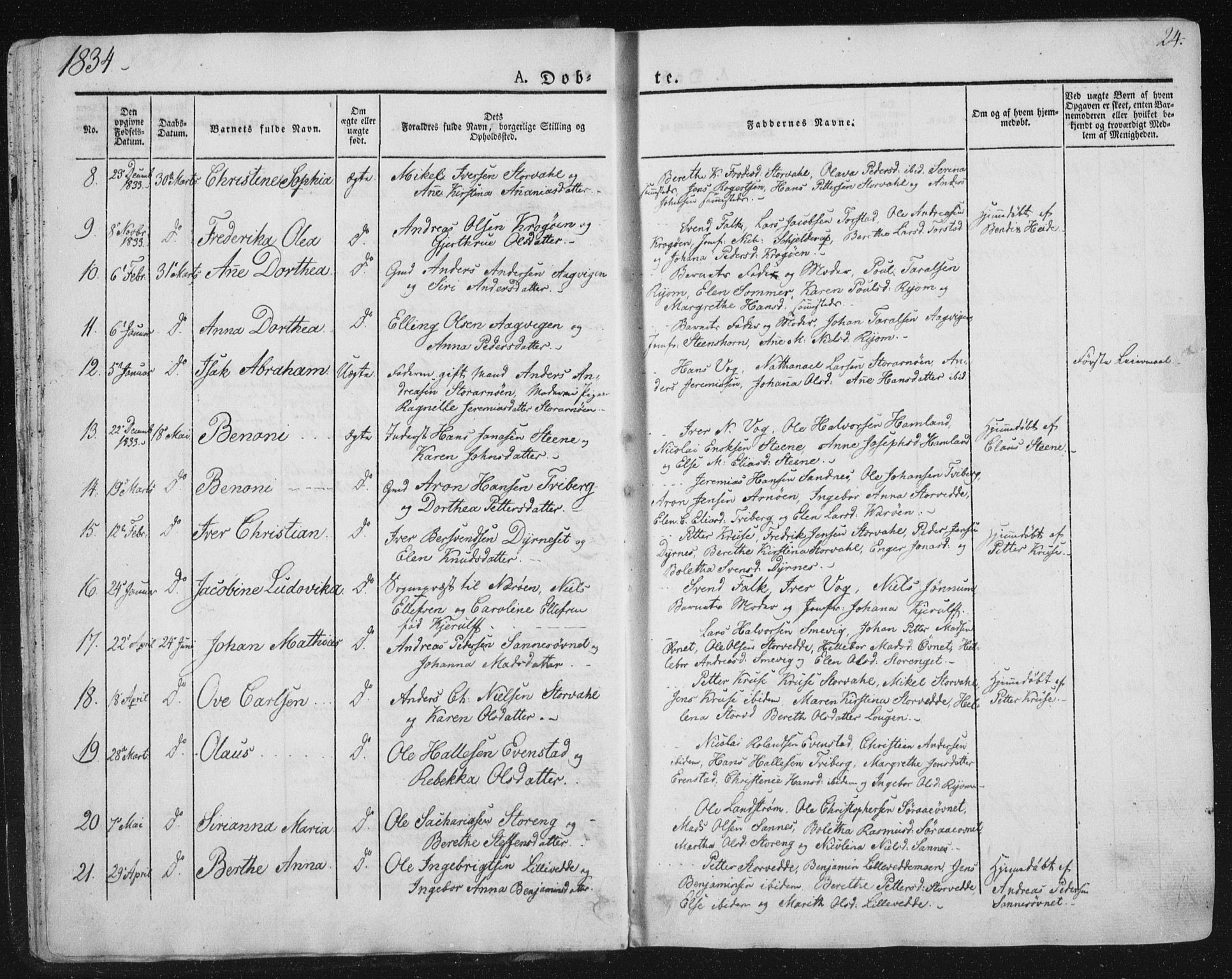 Ministerialprotokoller, klokkerbøker og fødselsregistre - Nord-Trøndelag, SAT/A-1458/784/L0669: Parish register (official) no. 784A04, 1829-1859, p. 24