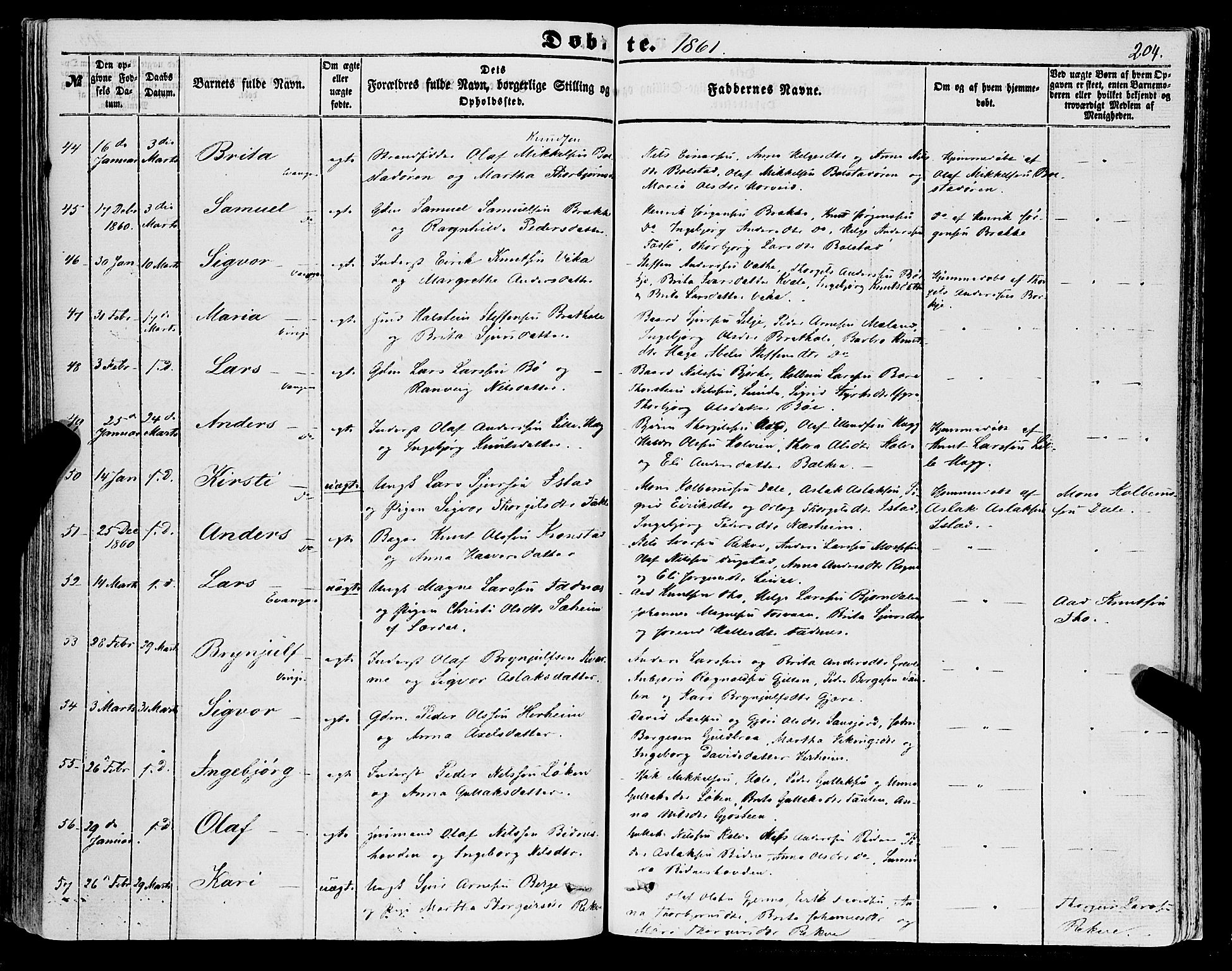 Voss sokneprestembete, SAB/A-79001/H/Haa: Parish register (official) no. A 16, 1849-1863, p. 204