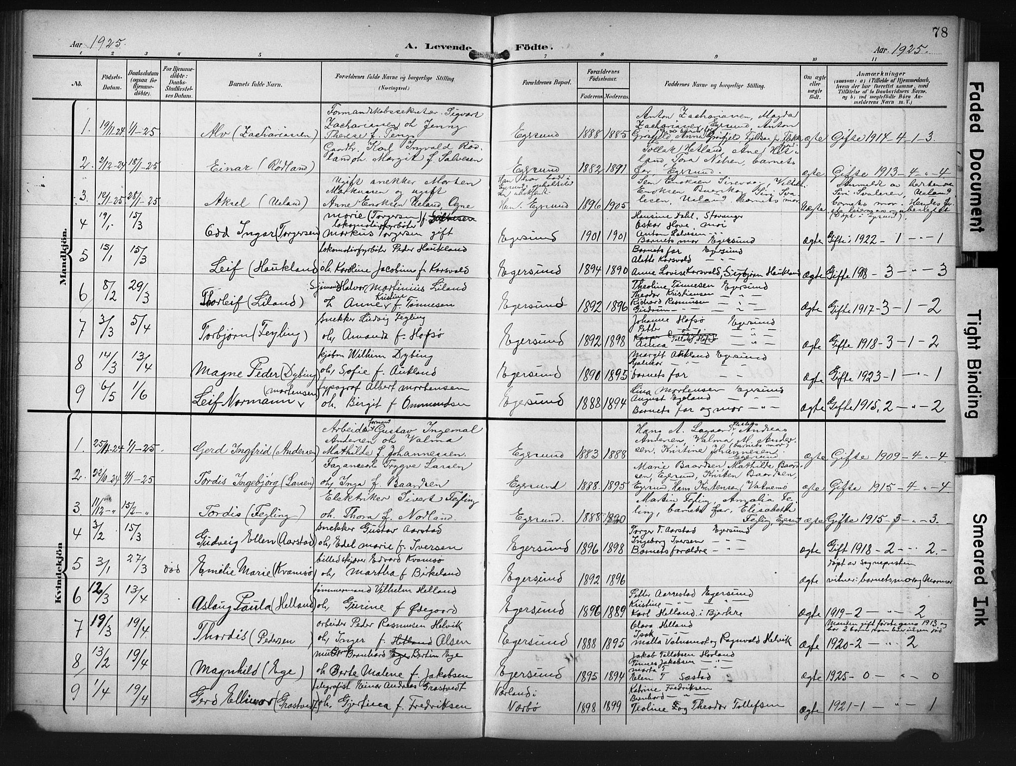 Eigersund sokneprestkontor, SAST/A-101807/S09/L0012: Parish register (copy) no. B 12, 1908-1930, p. 78