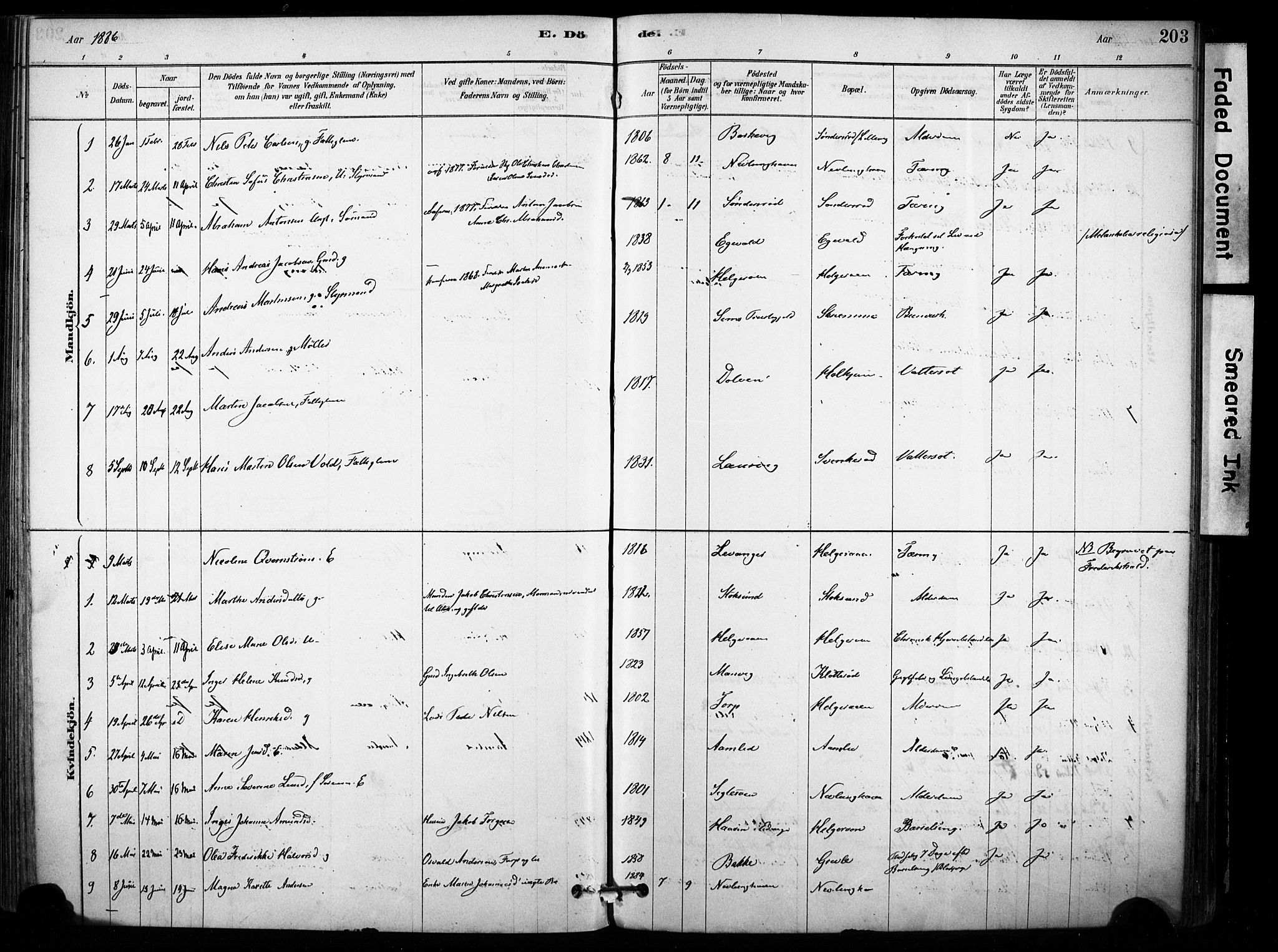 Brunlanes kirkebøker, AV/SAKO-A-342/F/Fb/L0001: Parish register (official) no. II 1, 1878-1899, p. 203