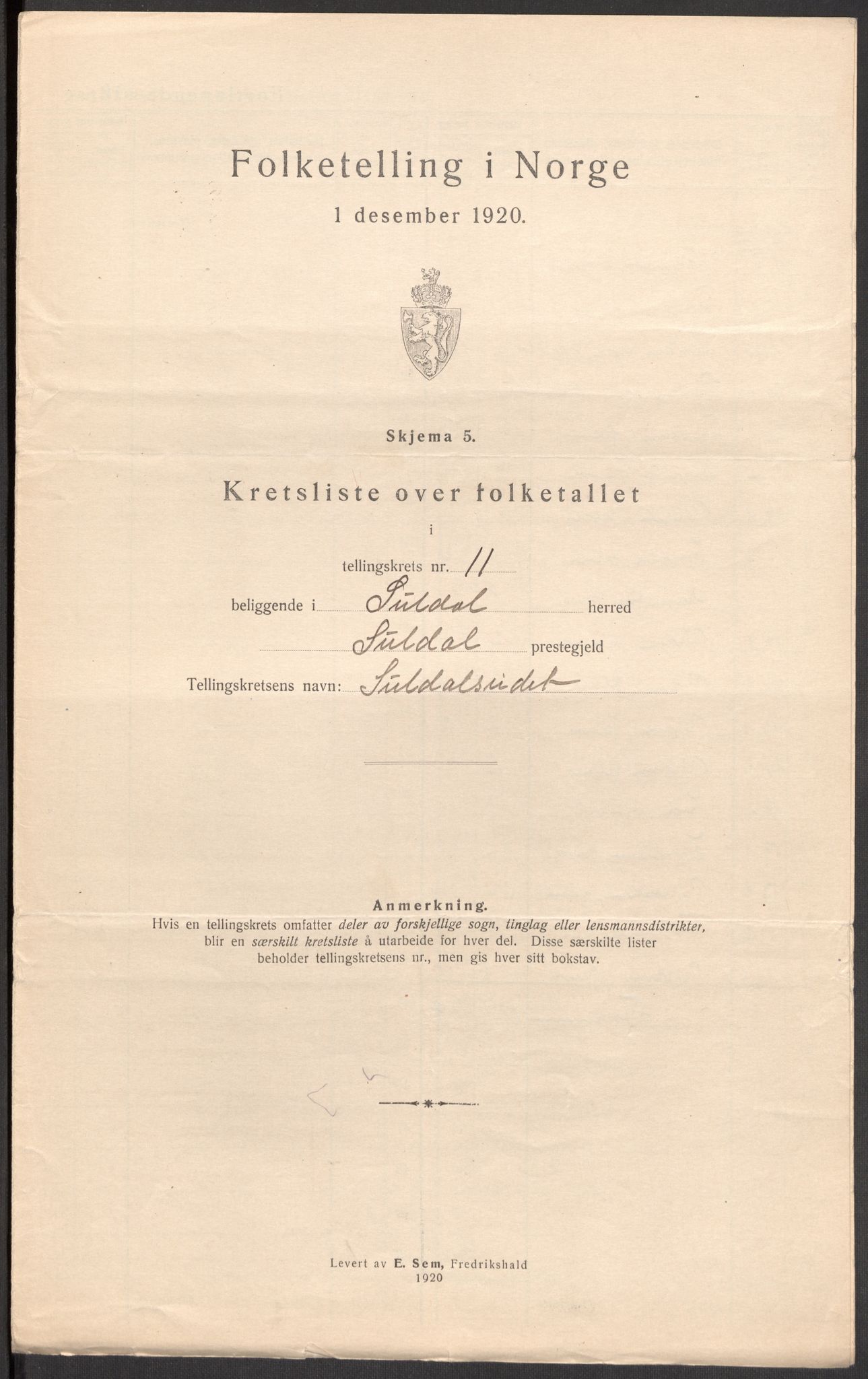 SAST, 1920 census for Suldal, 1920, p. 37