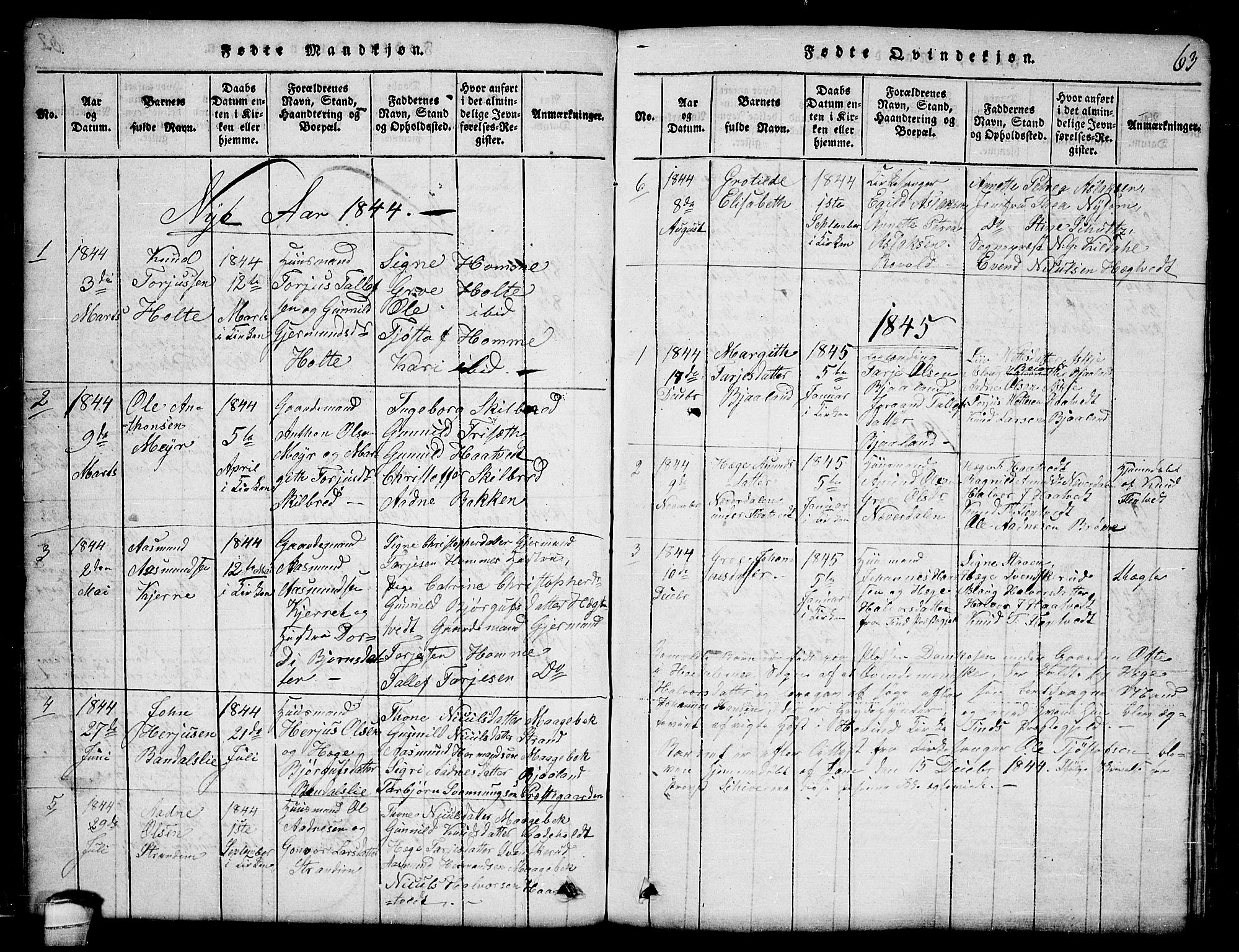 Lårdal kirkebøker, SAKO/A-284/G/Ga/L0001: Parish register (copy) no. I 1, 1815-1861, p. 63