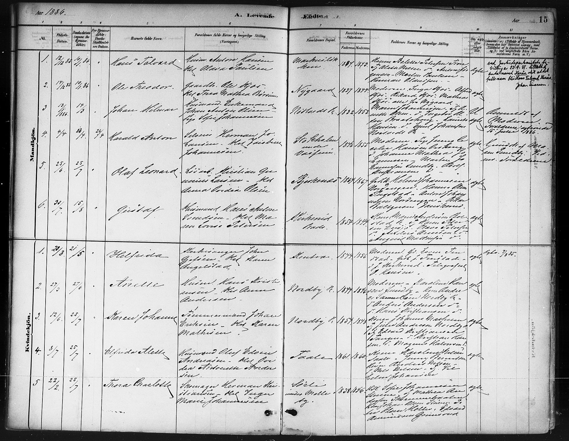 Ås prestekontor Kirkebøker, AV/SAO-A-10894/F/Fb/L0001: Parish register (official) no. II 1, 1881-1895, p. 15