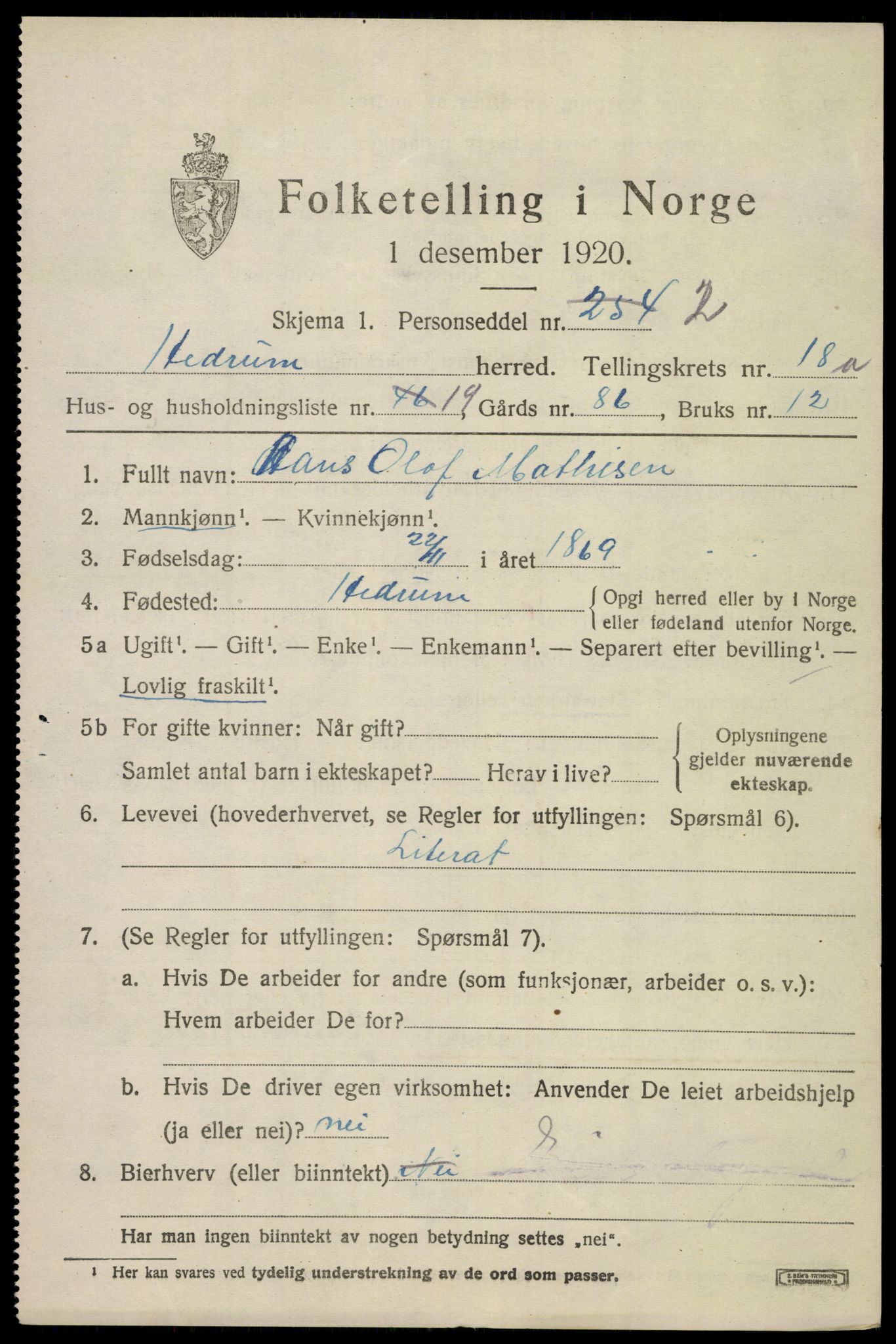 SAKO, 1920 census for Hedrum, 1920, p. 11003