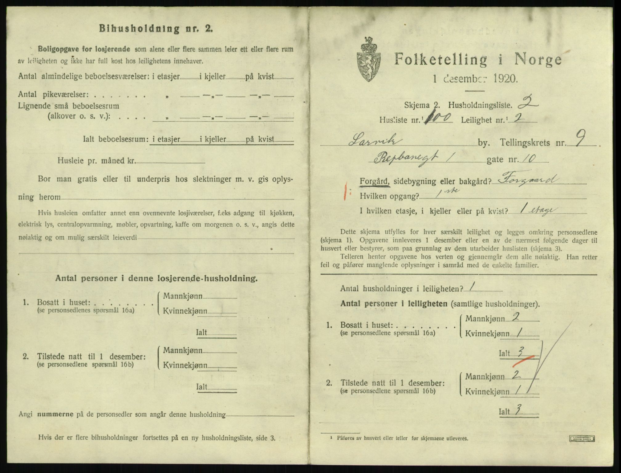 SAKO, 1920 census for Larvik, 1920, p. 7400