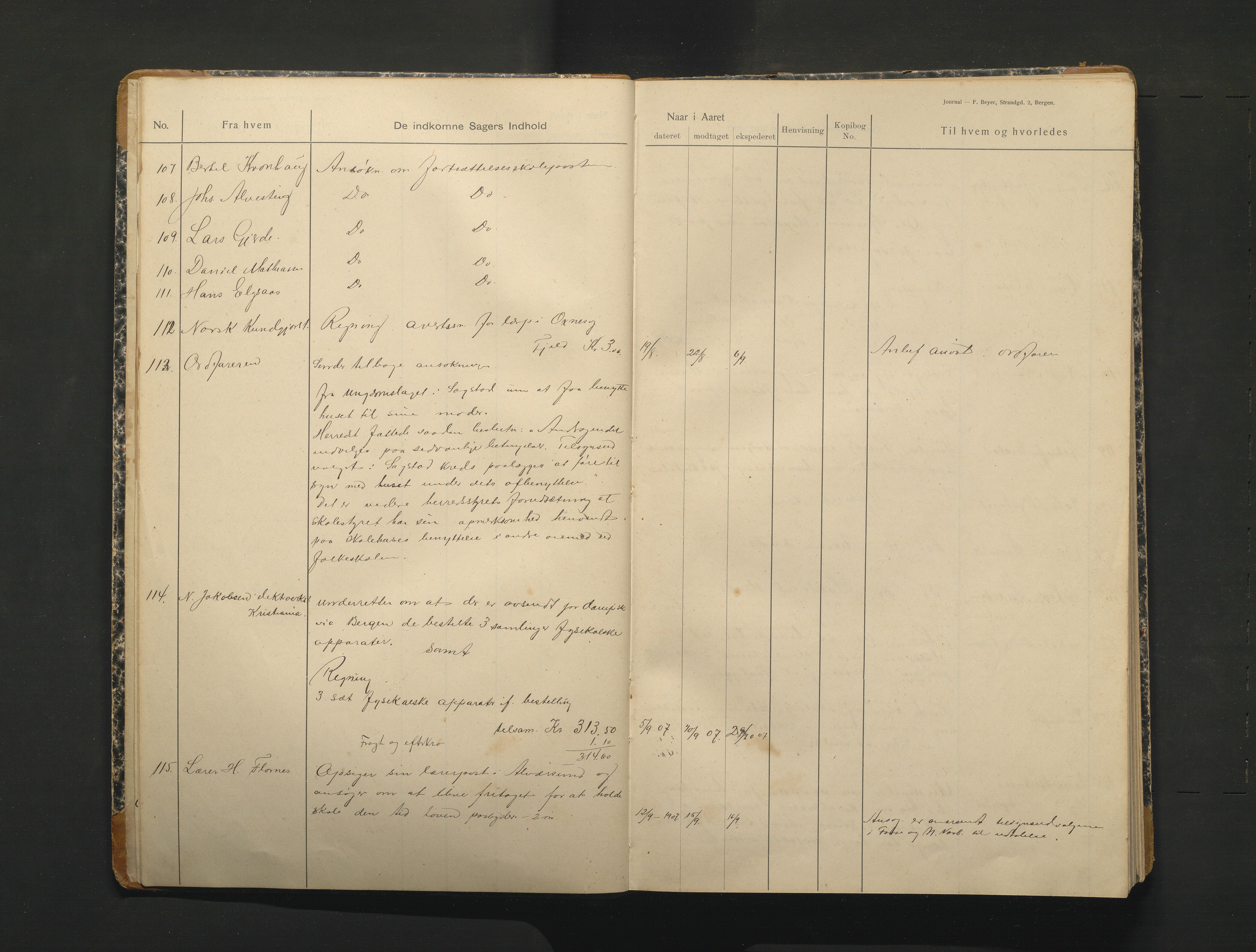 Alversund kommune. Skulestyret, IKAH/1257-211/C/Ca/L0002: Brevjournal for Alversund skulestyre, 1907-1913