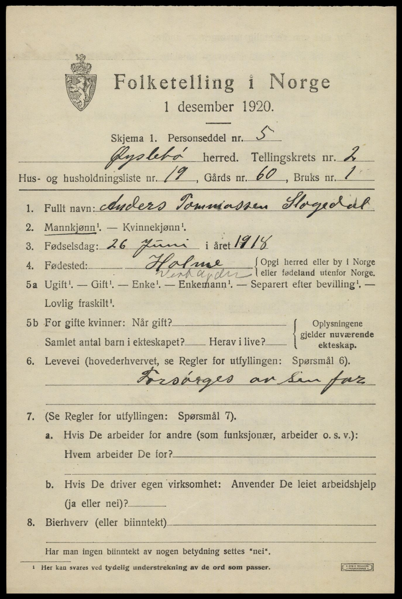 SAK, 1920 census for Øyslebø, 1920, p. 902