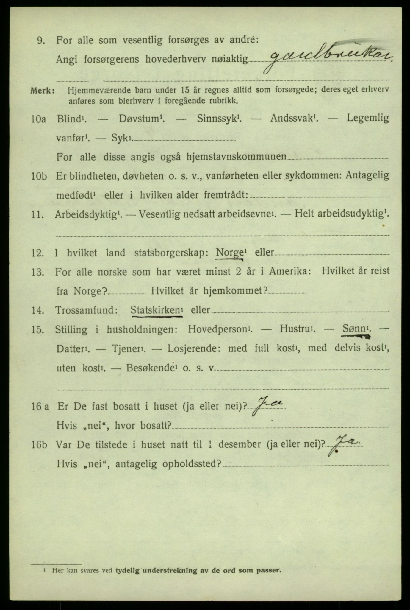 SAB, 1920 census for Granvin, 1920, p. 1301