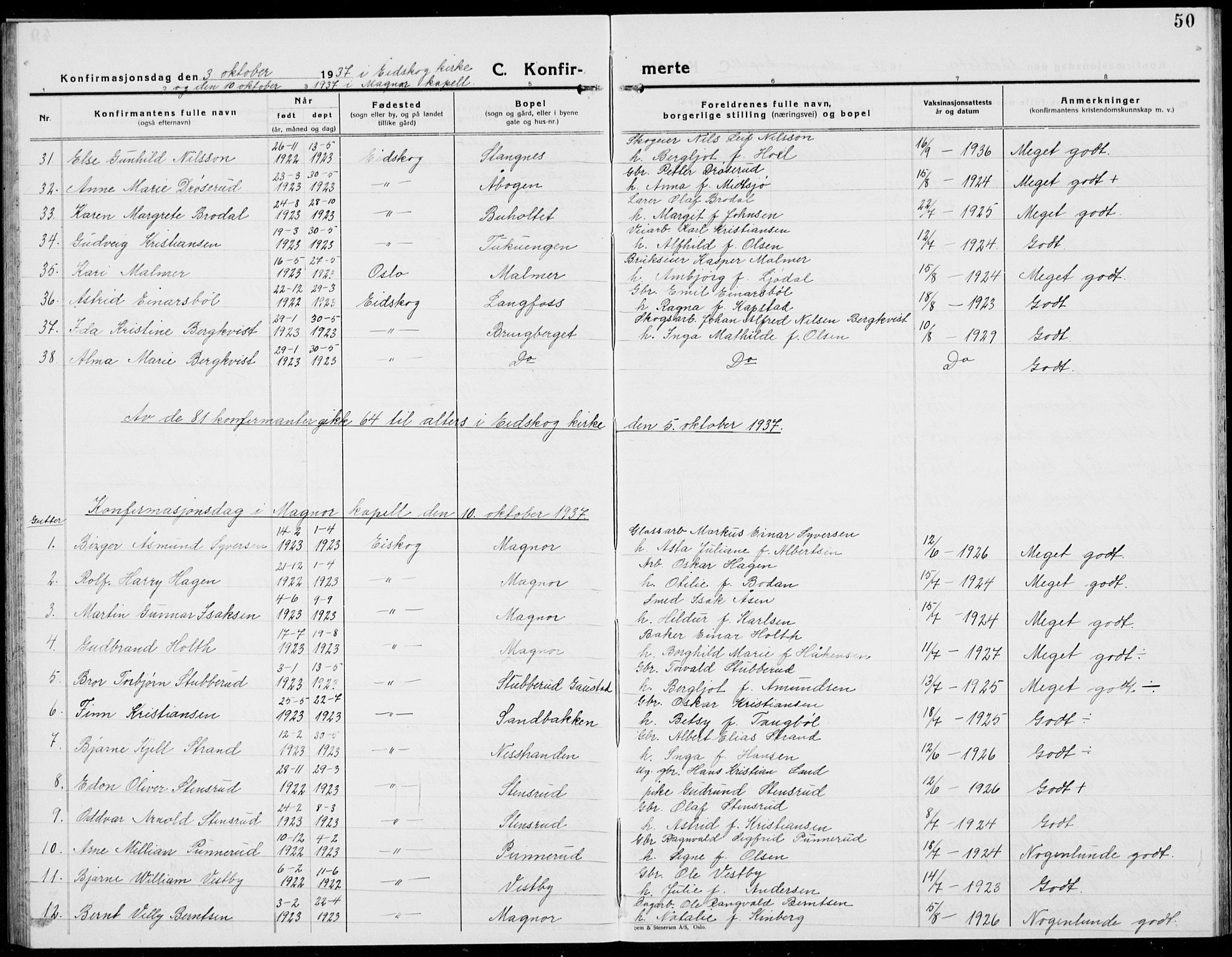 Eidskog prestekontor, AV/SAH-PREST-026/H/Ha/Hab/L0007: Parish register (copy) no. 7, 1925-1938, p. 50