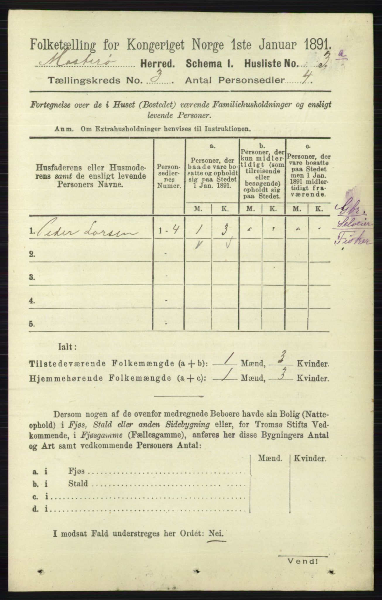 RA, 1891 census for 1143 Mosterøy, 1891, p. 918