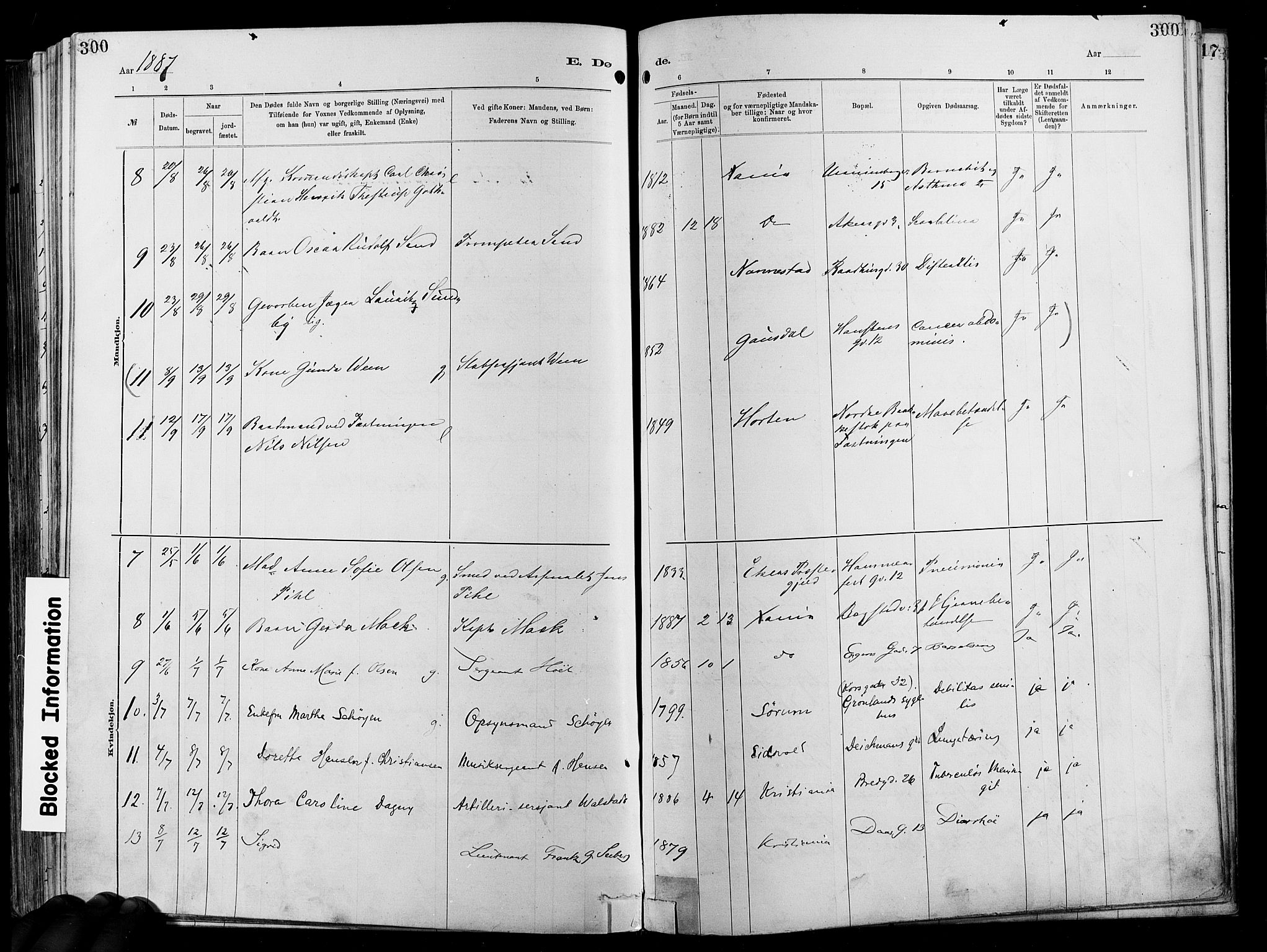 Garnisonsmenigheten Kirkebøker, SAO/A-10846/F/Fa/L0012: Parish register (official) no. 12, 1880-1893, p. 300
