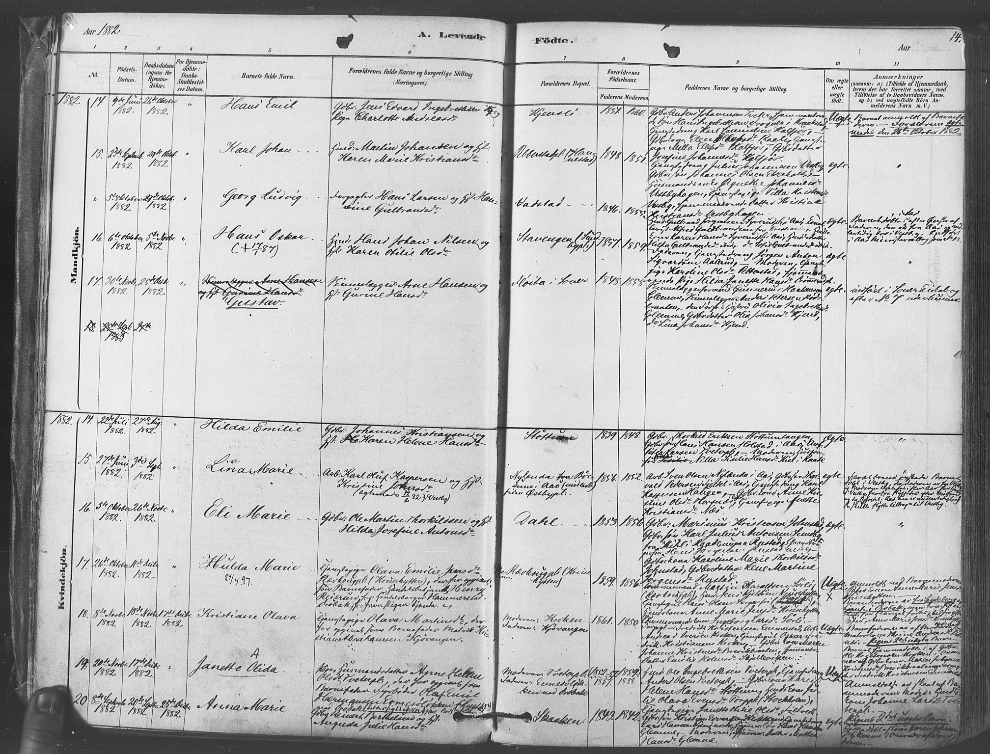 Vestby prestekontor Kirkebøker, AV/SAO-A-10893/F/Fa/L0009: Parish register (official) no. I 9, 1878-1900, p. 14