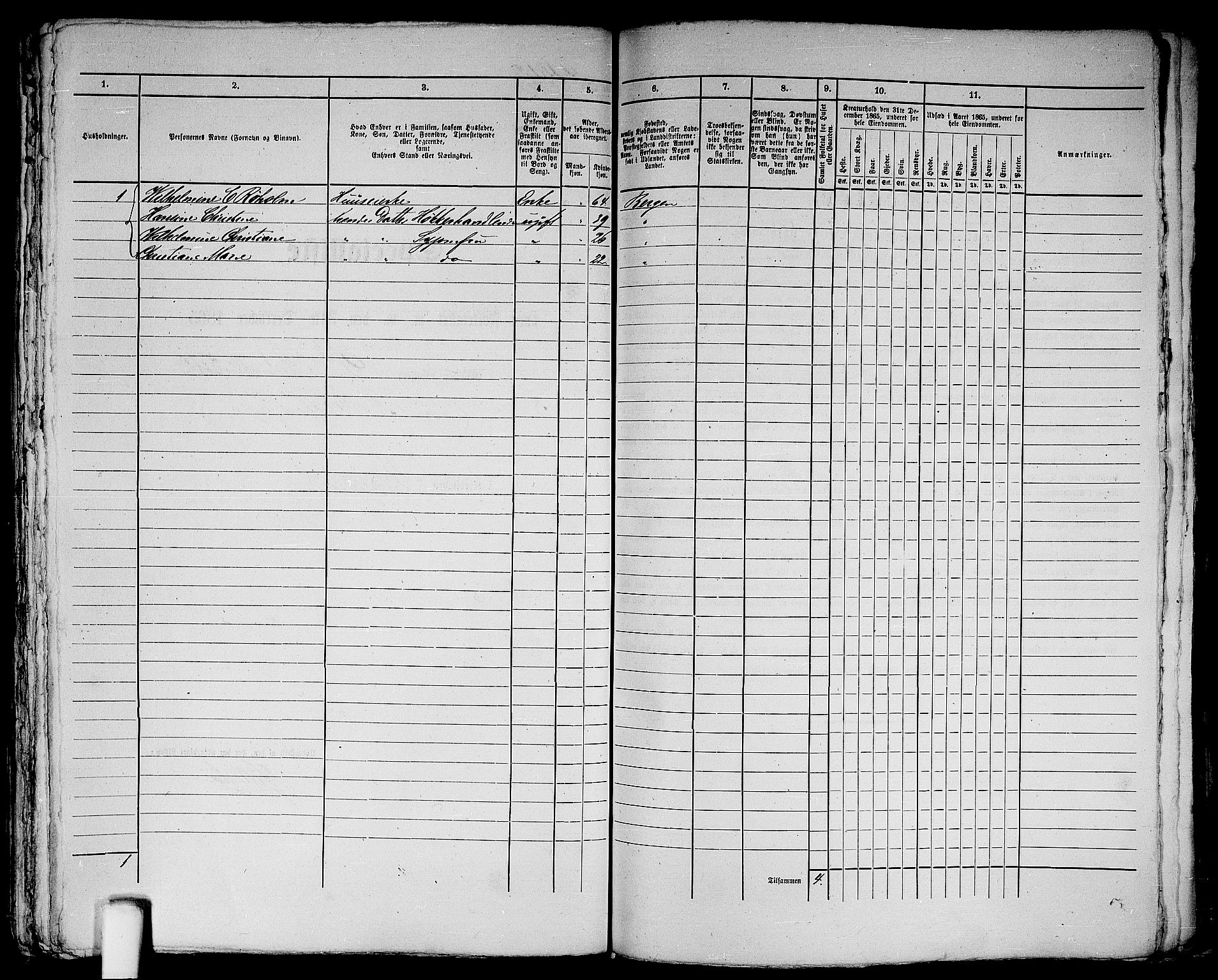 RA, 1865 census for Bergen, 1865, p. 493