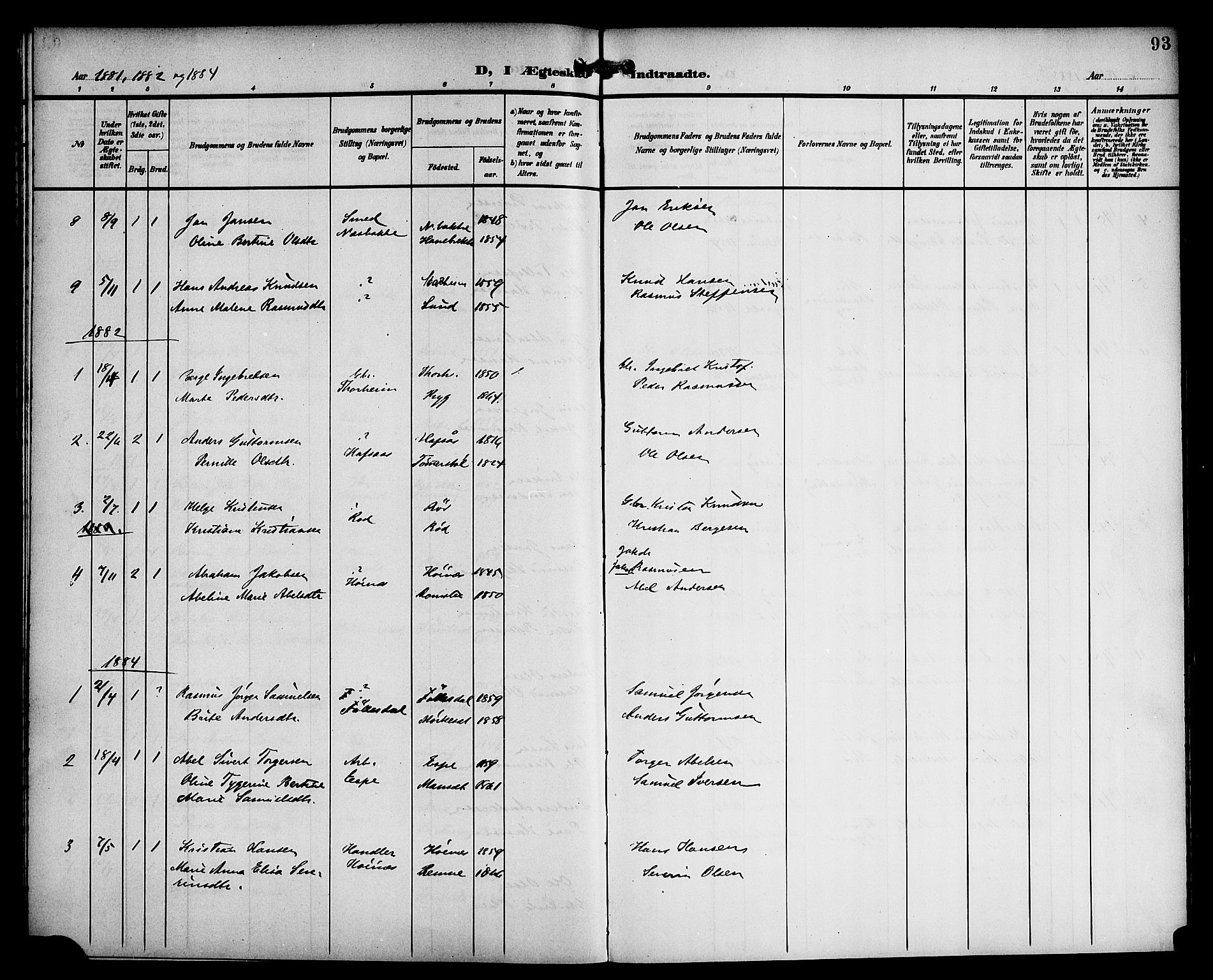 Eid sokneprestembete, AV/SAB-A-82301/H/Haa/Haac/L0001: Parish register (official) no. C 1, 1879-1899, p. 93