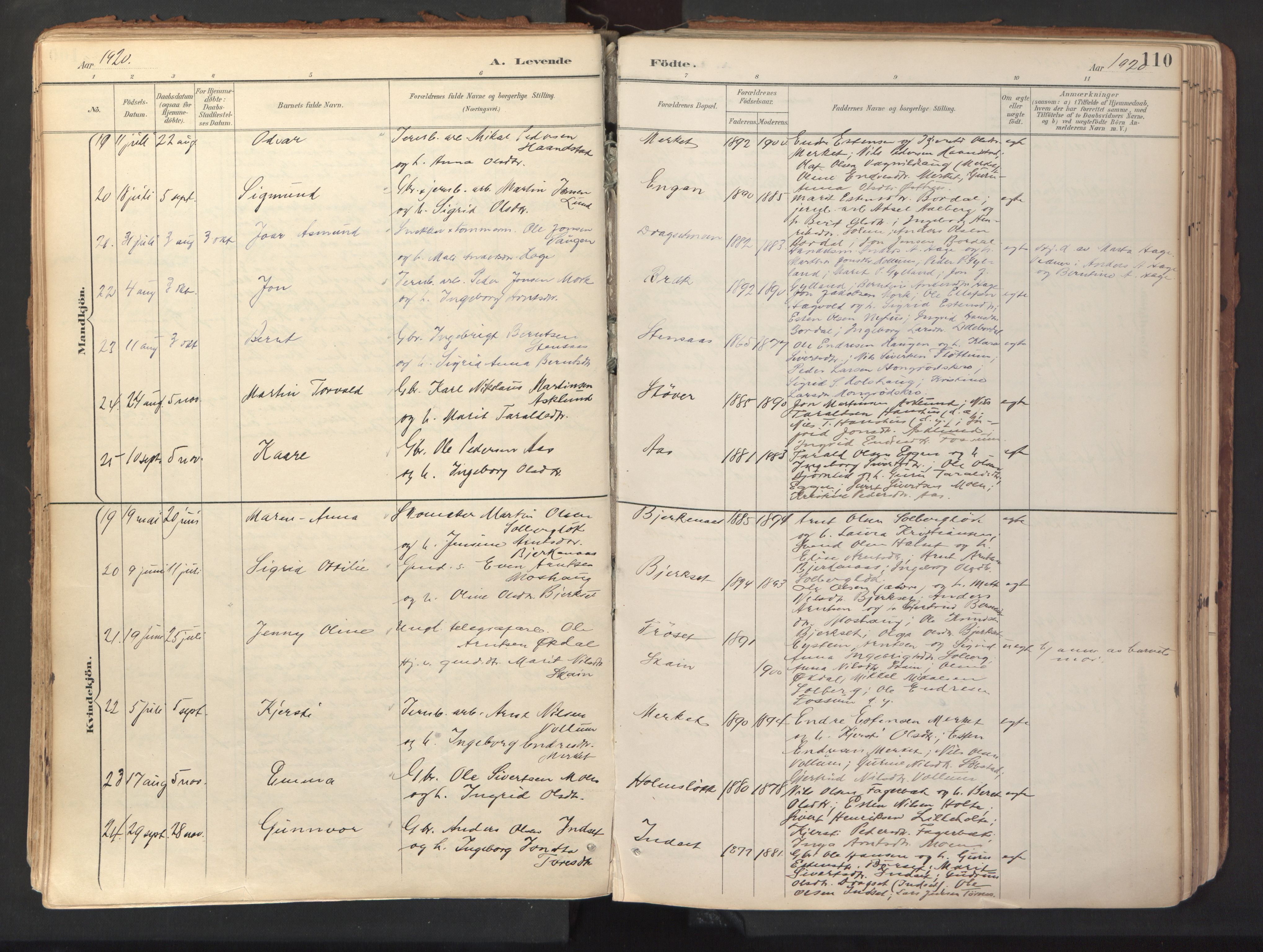 Ministerialprotokoller, klokkerbøker og fødselsregistre - Sør-Trøndelag, SAT/A-1456/689/L1041: Parish register (official) no. 689A06, 1891-1923, p. 110