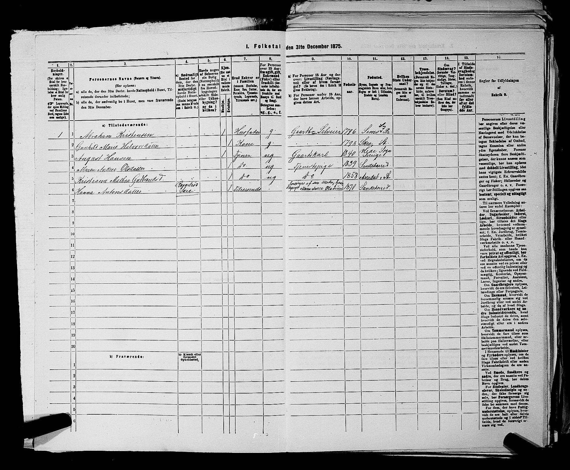 SAKO, 1875 census for 0720P Stokke, 1875, p. 1112