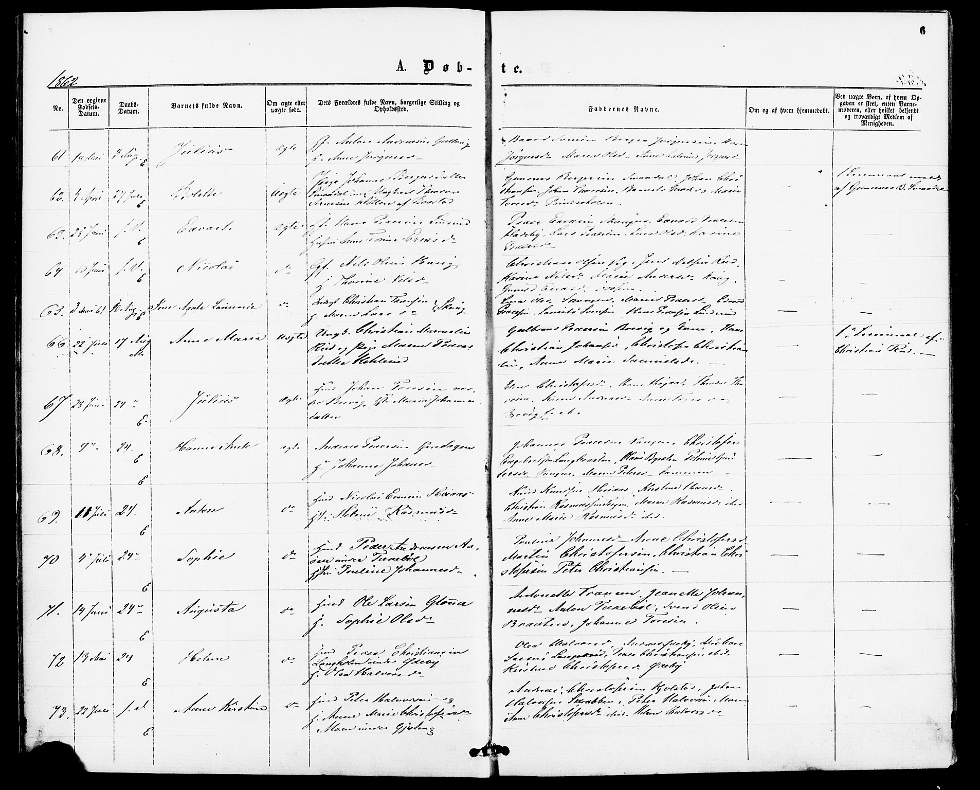 Enebakk prestekontor Kirkebøker, AV/SAO-A-10171c/F/Fa/L0011: Parish register (official) no. I 11, 1862-1882, p. 6