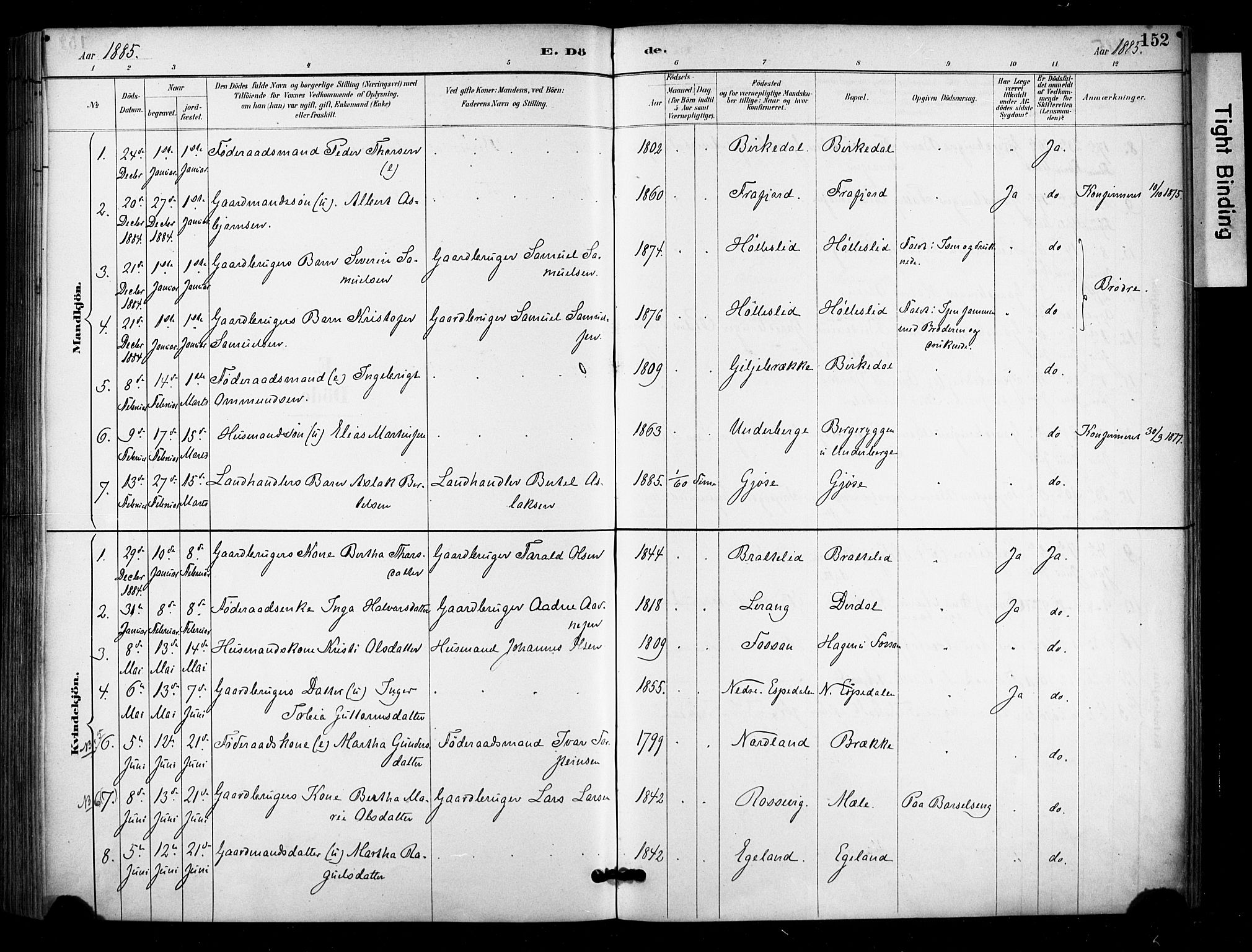 Høgsfjord sokneprestkontor, AV/SAST-A-101624/H/Ha/Haa/L0006: Parish register (official) no. A 6, 1885-1897, p. 152