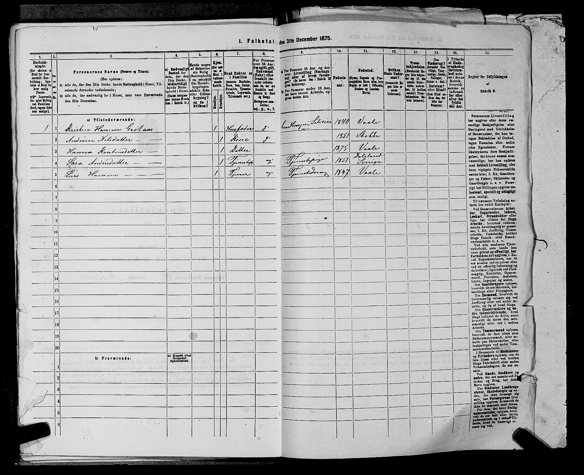 SAKO, 1875 census for 0716P Våle, 1875, p. 219