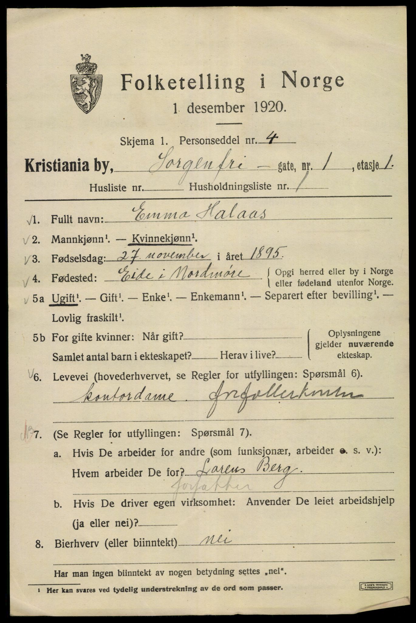 SAO, 1920 census for Kristiania, 1920, p. 528465