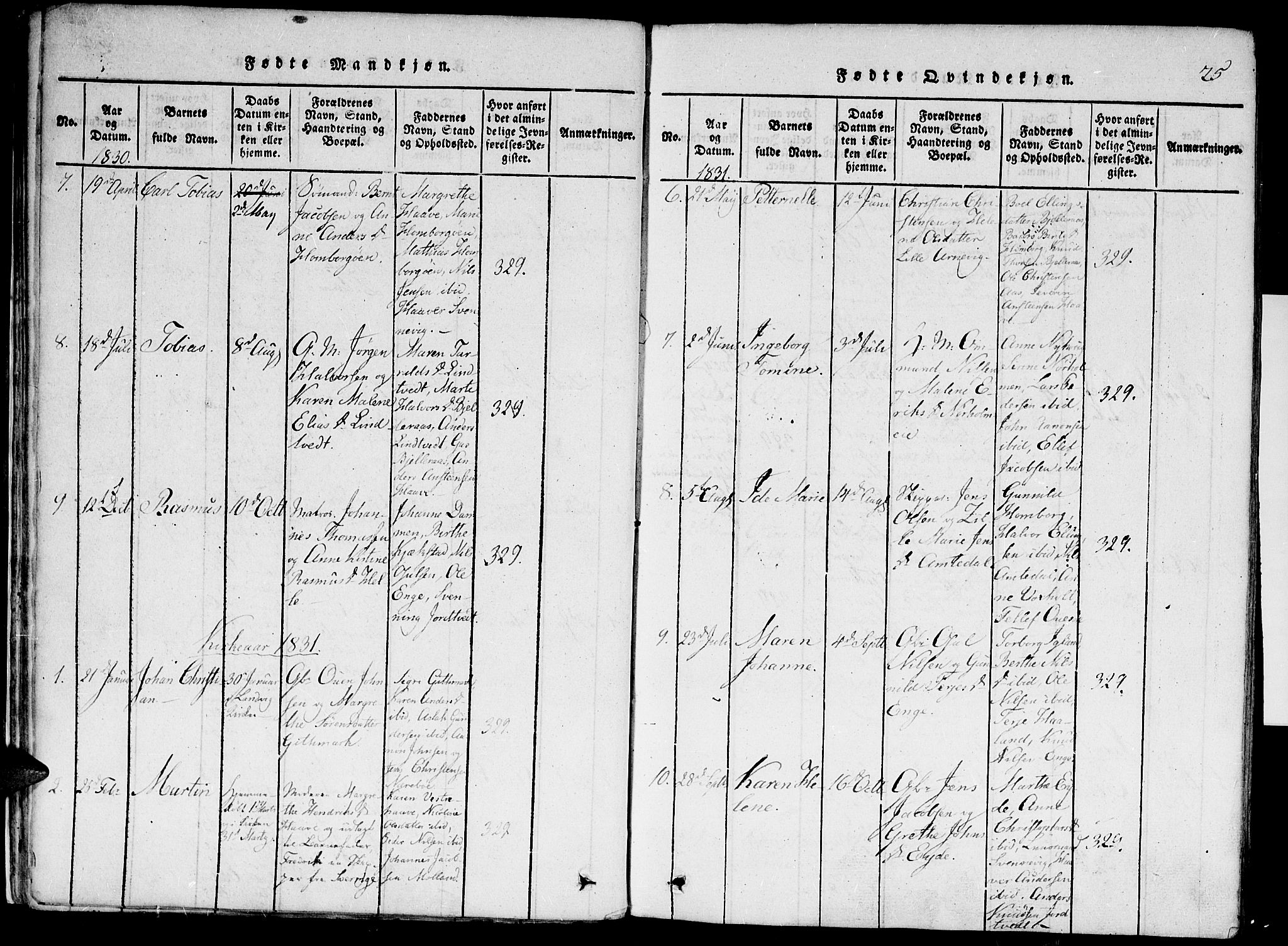 Hommedal sokneprestkontor, AV/SAK-1111-0023/F/Fa/Faa/L0001: Parish register (official) no. A 1, 1816-1860, p. 25